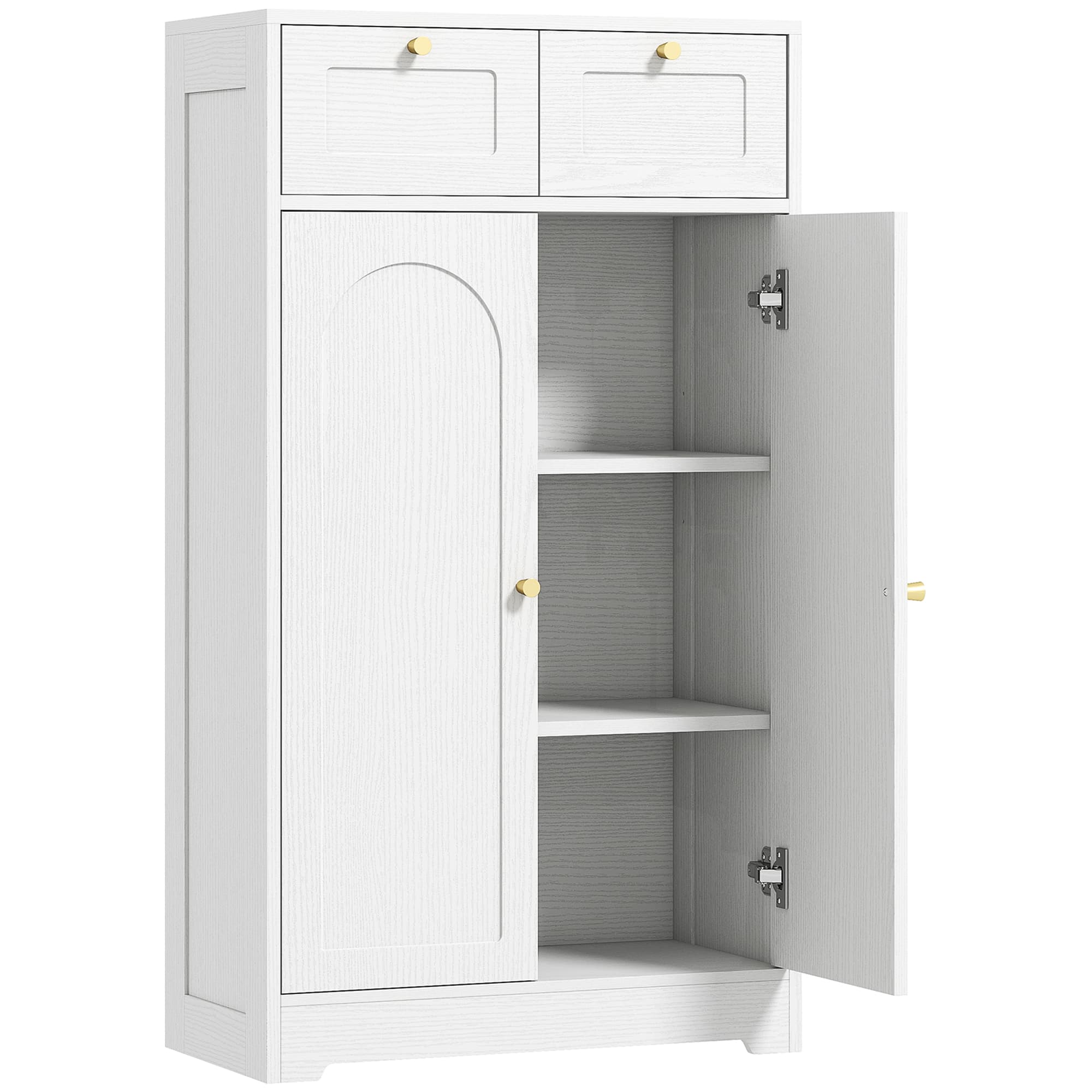 HOMCOM Meuble de salle de bain meuble de rangement avec 2 tiroirs double porte arquée étagères réglables 60x30x108cm blanc