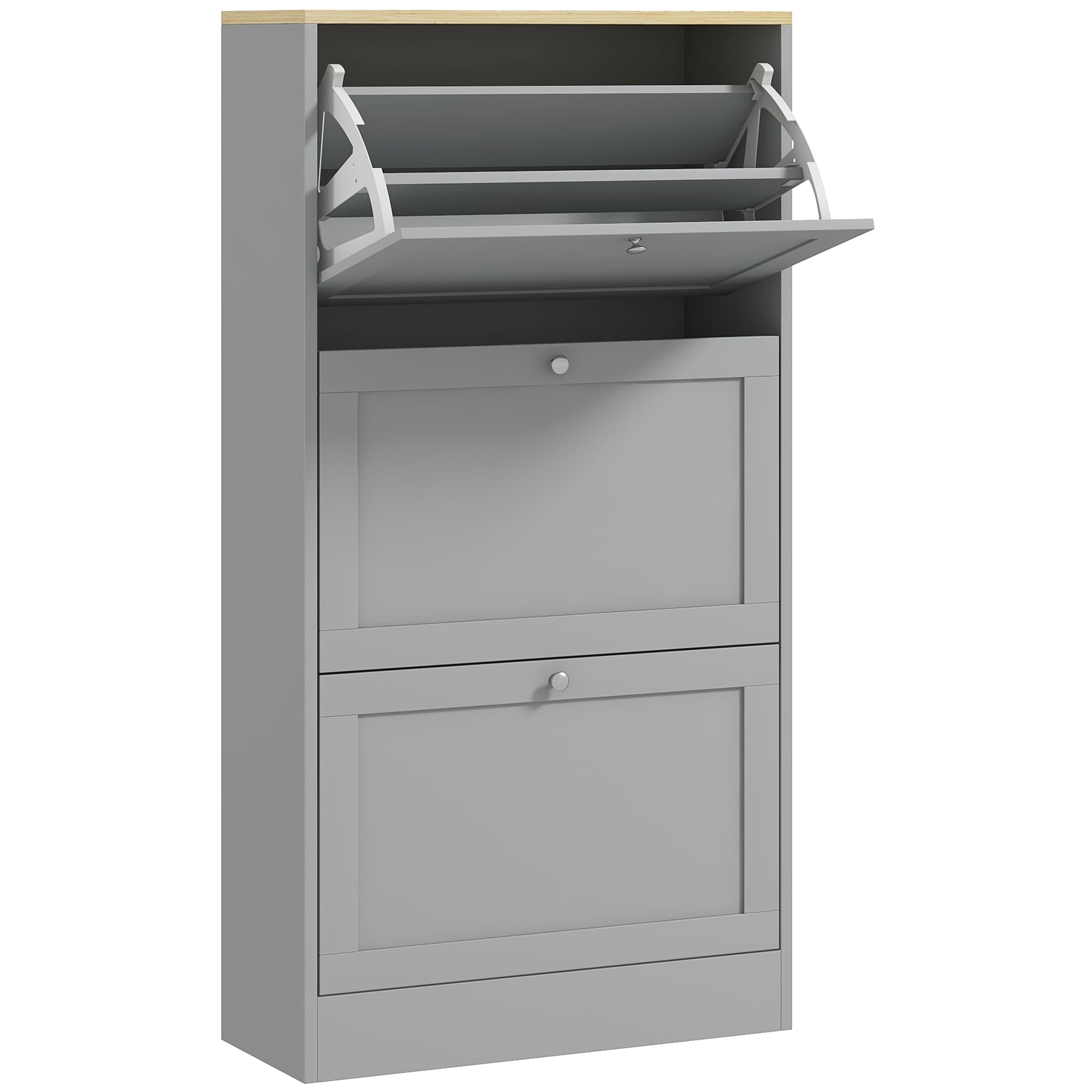 HOMCOM Meuble à chaussures 18 paires, armoire à chaussures avec 3 tiroirs rabattables, étagères réglables, 60x23,5x115cm, gris