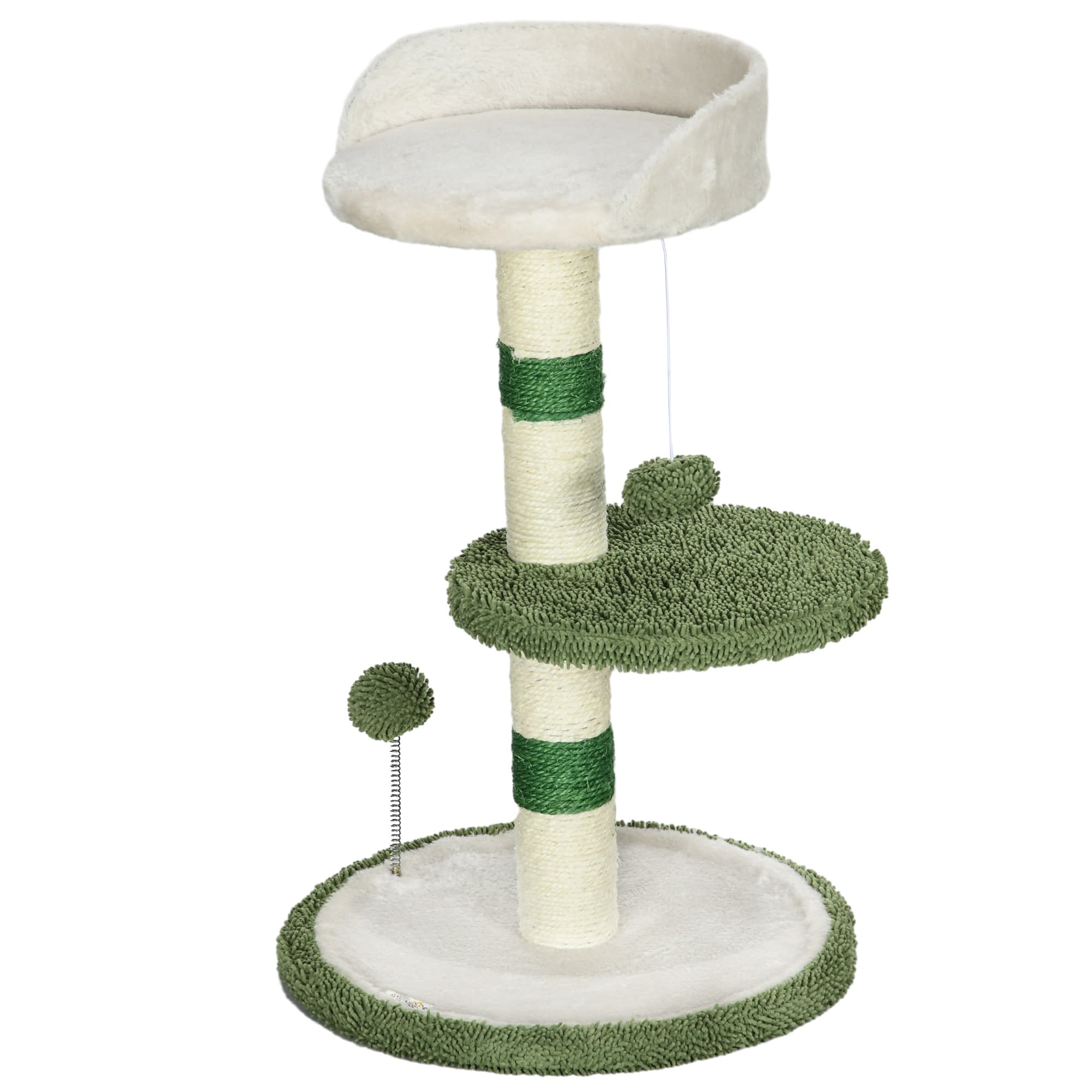 PawHut Arbre à Gratter avec Lit pour Chats, 2 Balles, Plateforme et Poteau en Sisal, Vert et Blanc