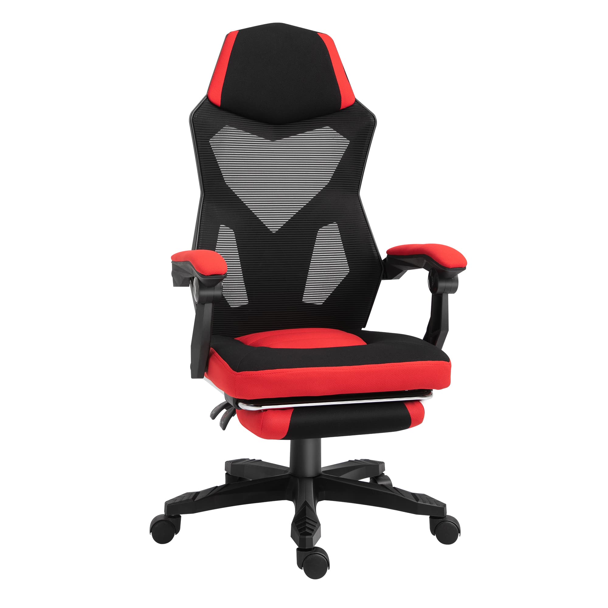 Vinsetto Fauteuil de bureau chaise gamer dossier et hauteur réglable roulettes pivotantes repose-pied tissu 58L x 72l x 108-118H cm rouge noir
