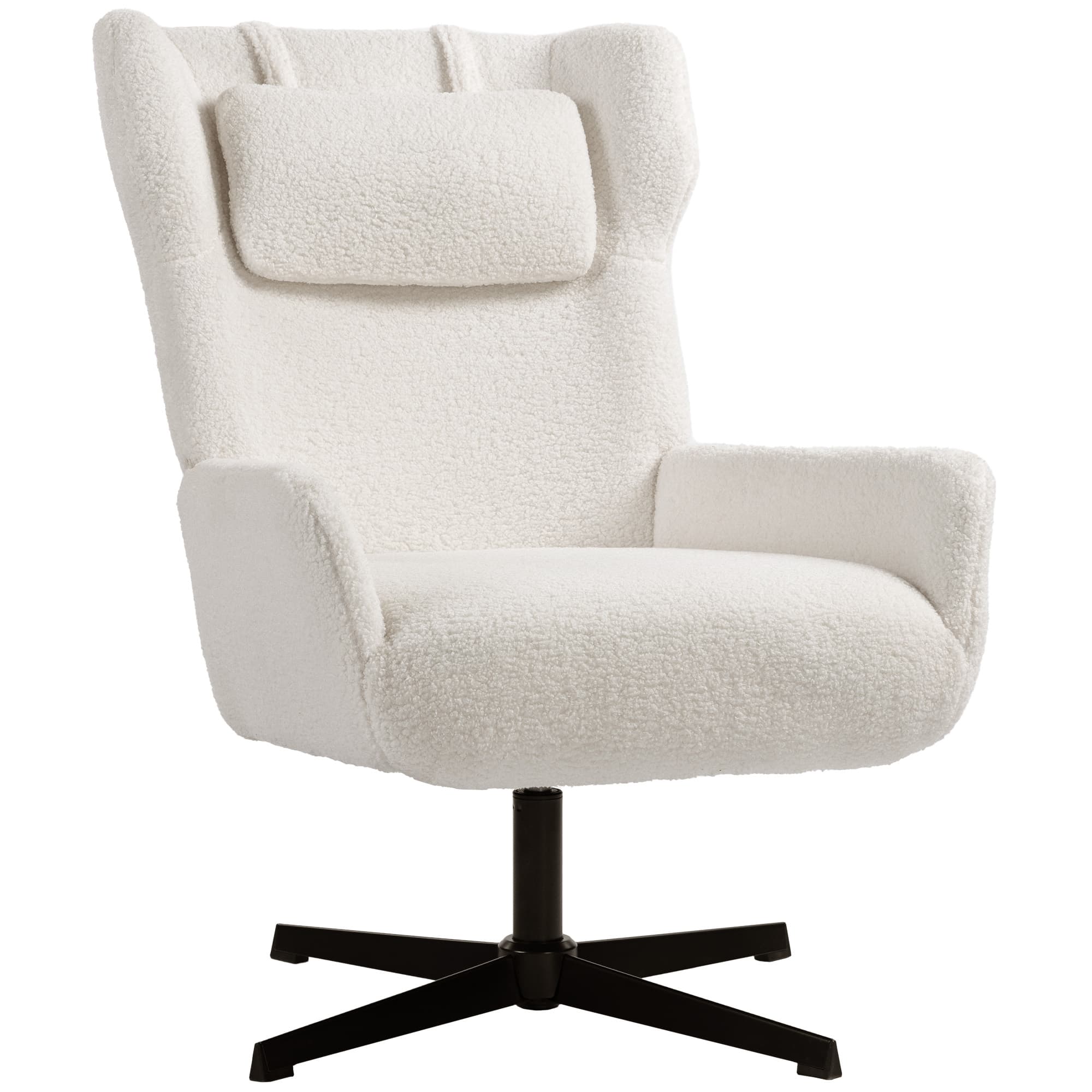 HOMCOM Fauteuil d'appoint, Fauteuil rembourré avec revêtement en sherpa-fleece, pied pivotant, cadre en métal, crème