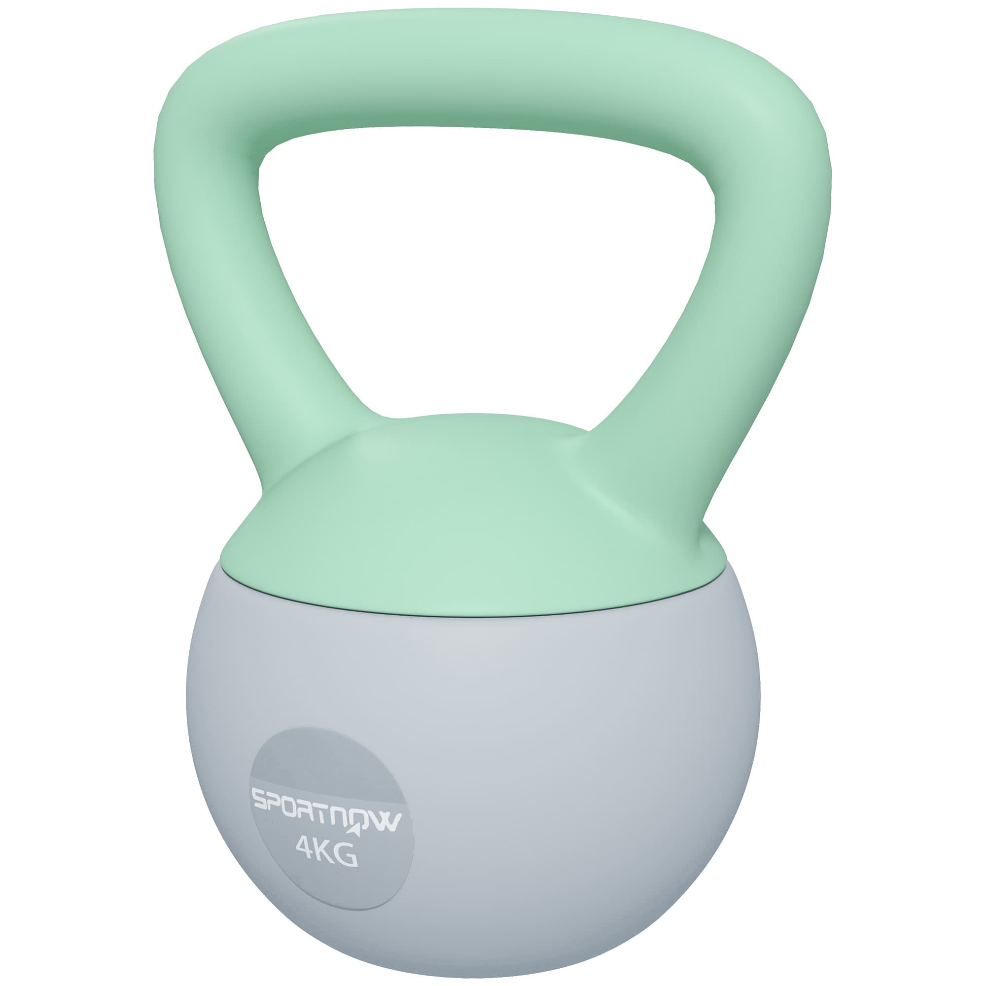 SPORTNOW Kettlebell 4 kg Pesa Rusa Relleno de Arena Metálica y Mango Antideslizante para Entrenar en Casa 19x15x25 cm Verde y Gris
