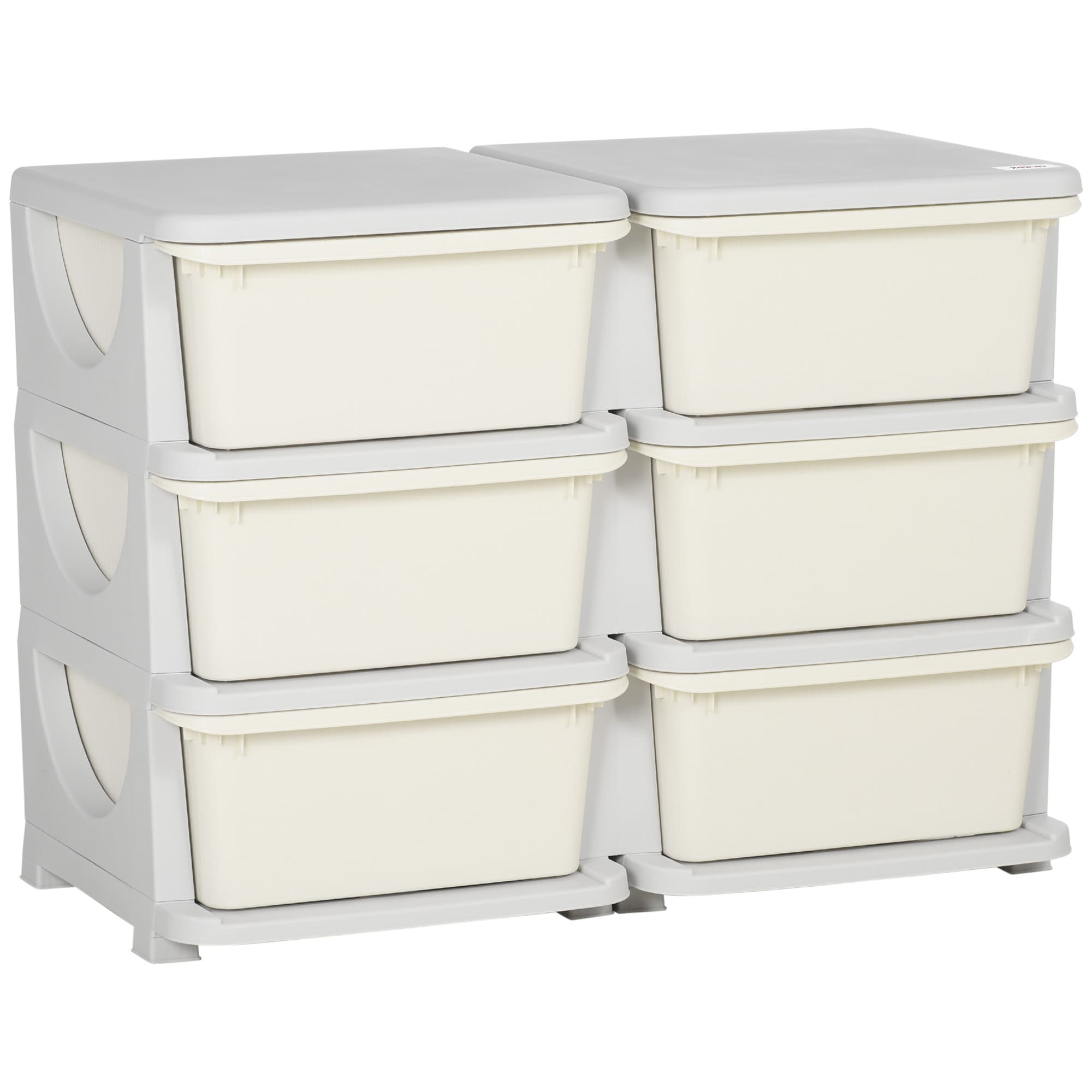 HOMCOM Organisateur de jouets pour enfants à 3 niveaux avec 6 tiroirs, boîtes de rangement en plastique, 75x37x56,5cm, crème