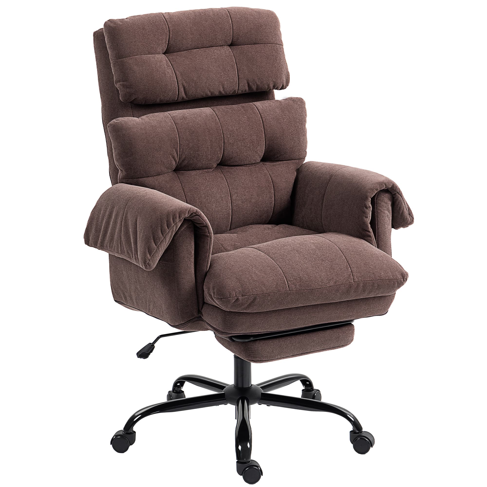 HOMCOM Chaise de bureau avec dossier réglable, fauteuil rembourré roulant, fauteuil rembourré, réglable en hauteur, en acier, Marron