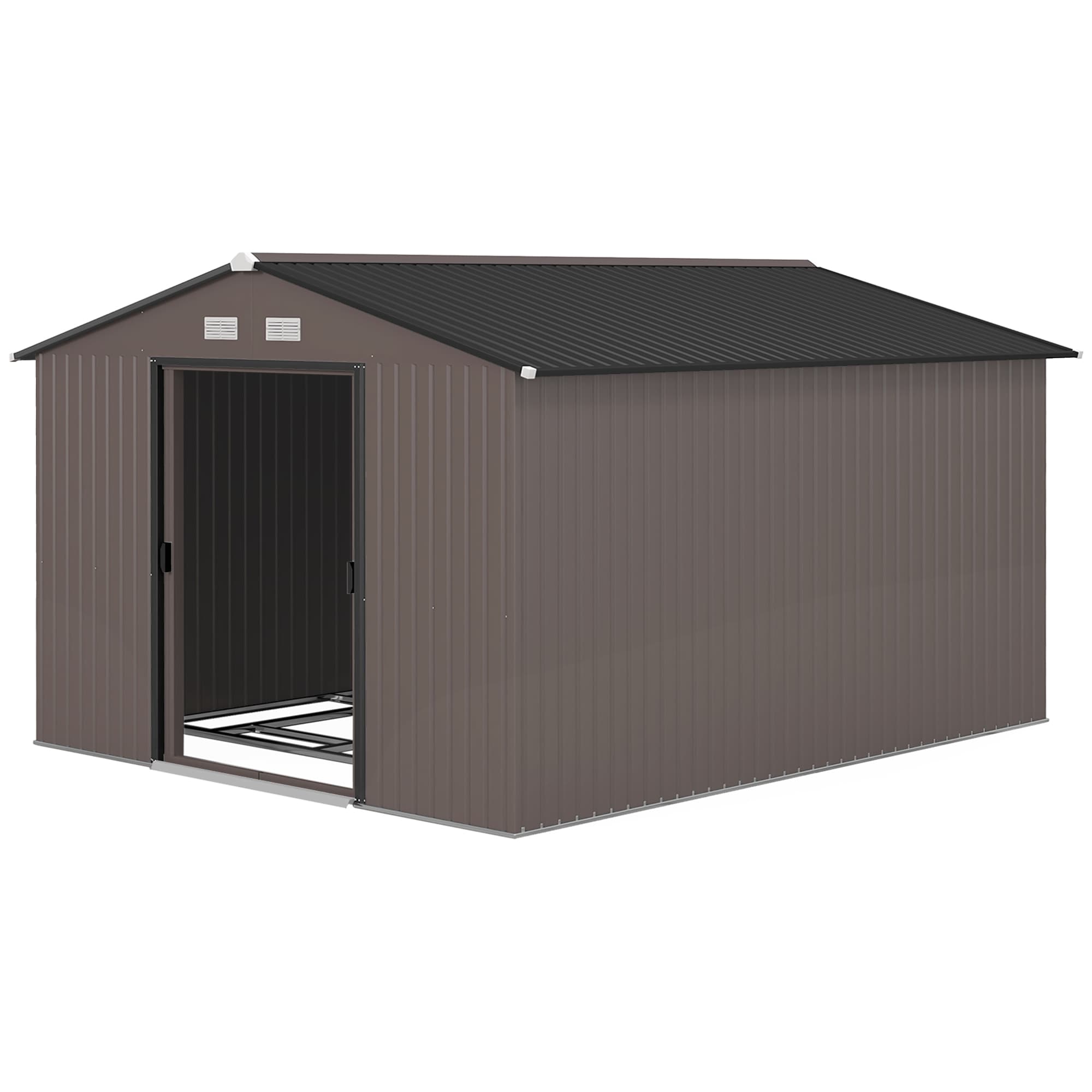 Outsunny Abri de Jardin avec 2 Portes Coulissantes et 4 Prises d'Air en Acier, 322x277x192 cm, Marron