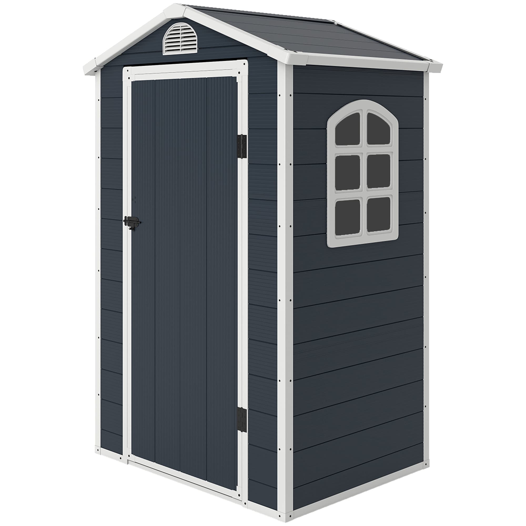 Outsunny Abri de Jardin Polypropylène - Cabane de Jardin en résine avec 1 Porte Verrouillable, Fenêtre et Grille d'aération, Gris foncé Aosom France