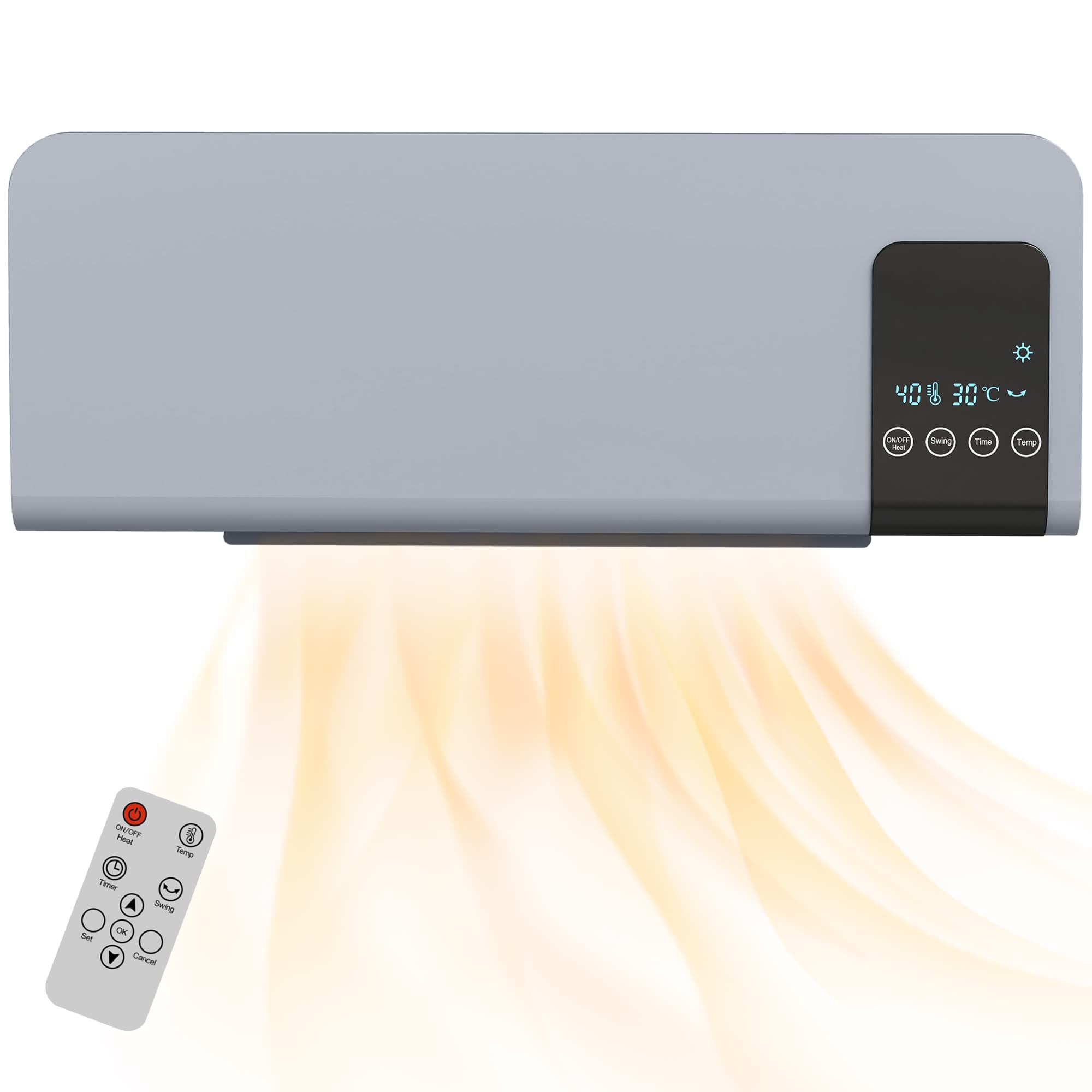 HOMCOM Chauffage Électrique de Mural 1000W/2000W Estufa avec Écran LED et Télécommande 54,5x12x21,5 cm Gris