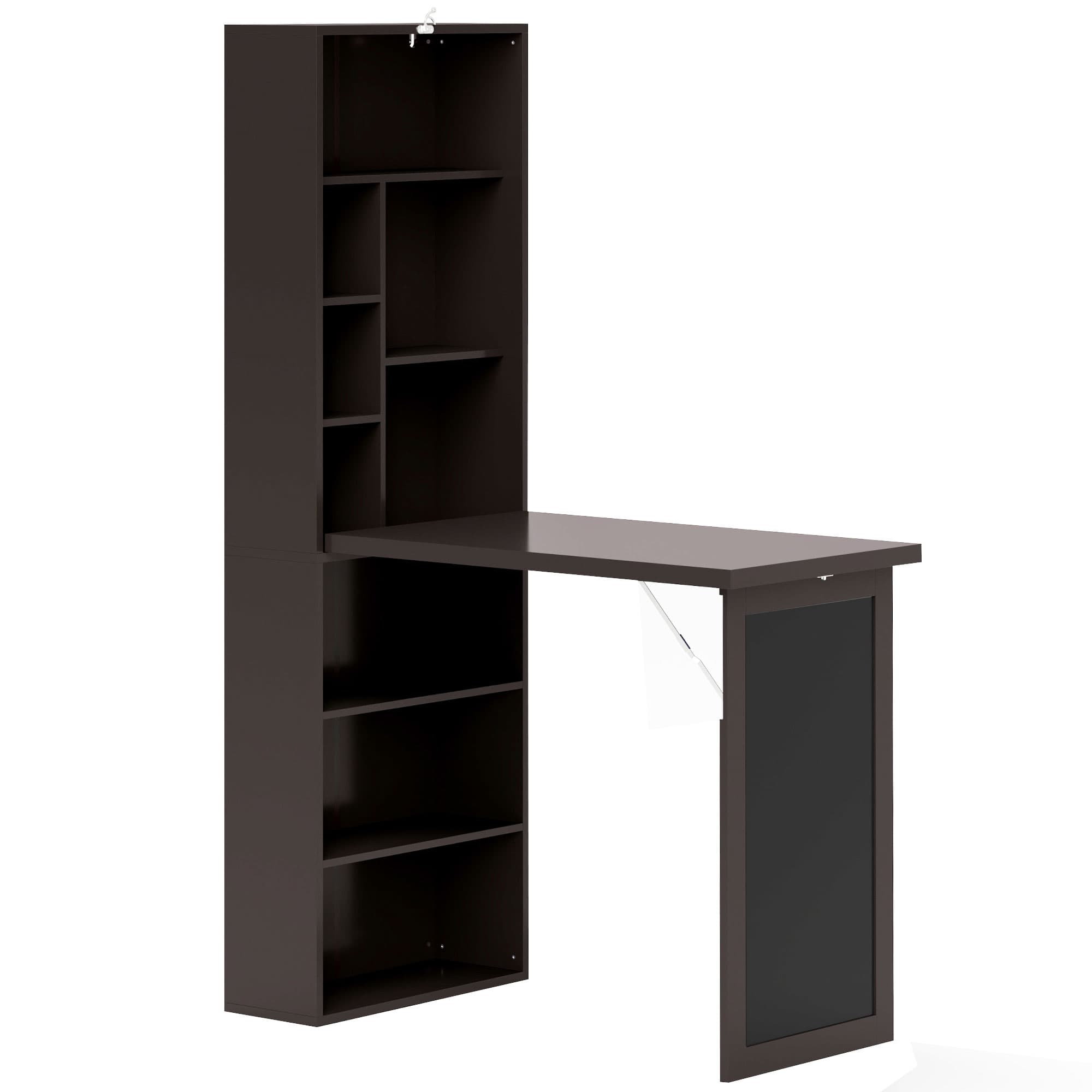 HOMCOM Bureau avec rangement pliable murale rabattable avec bibliothèque poste de travail tableau à craie et étagère réglable