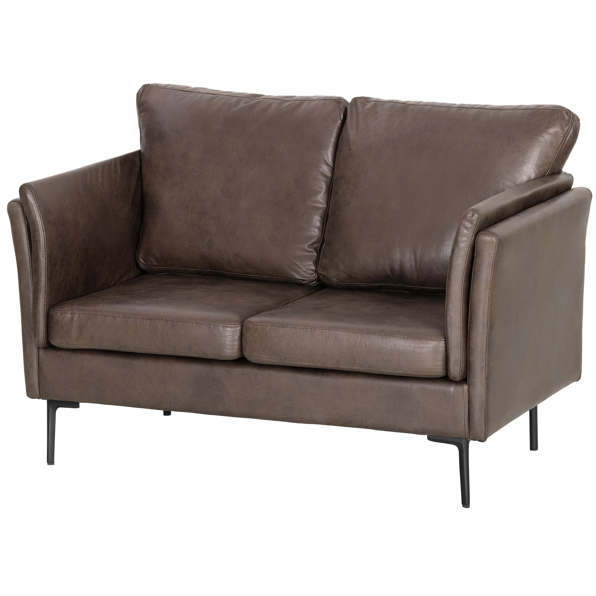 HOMCOM Canapé 2 Places en Cuir Respirant avec Rembourrage Épais et Pieds en Métal, 137x72x88 cm, Marron Foncé