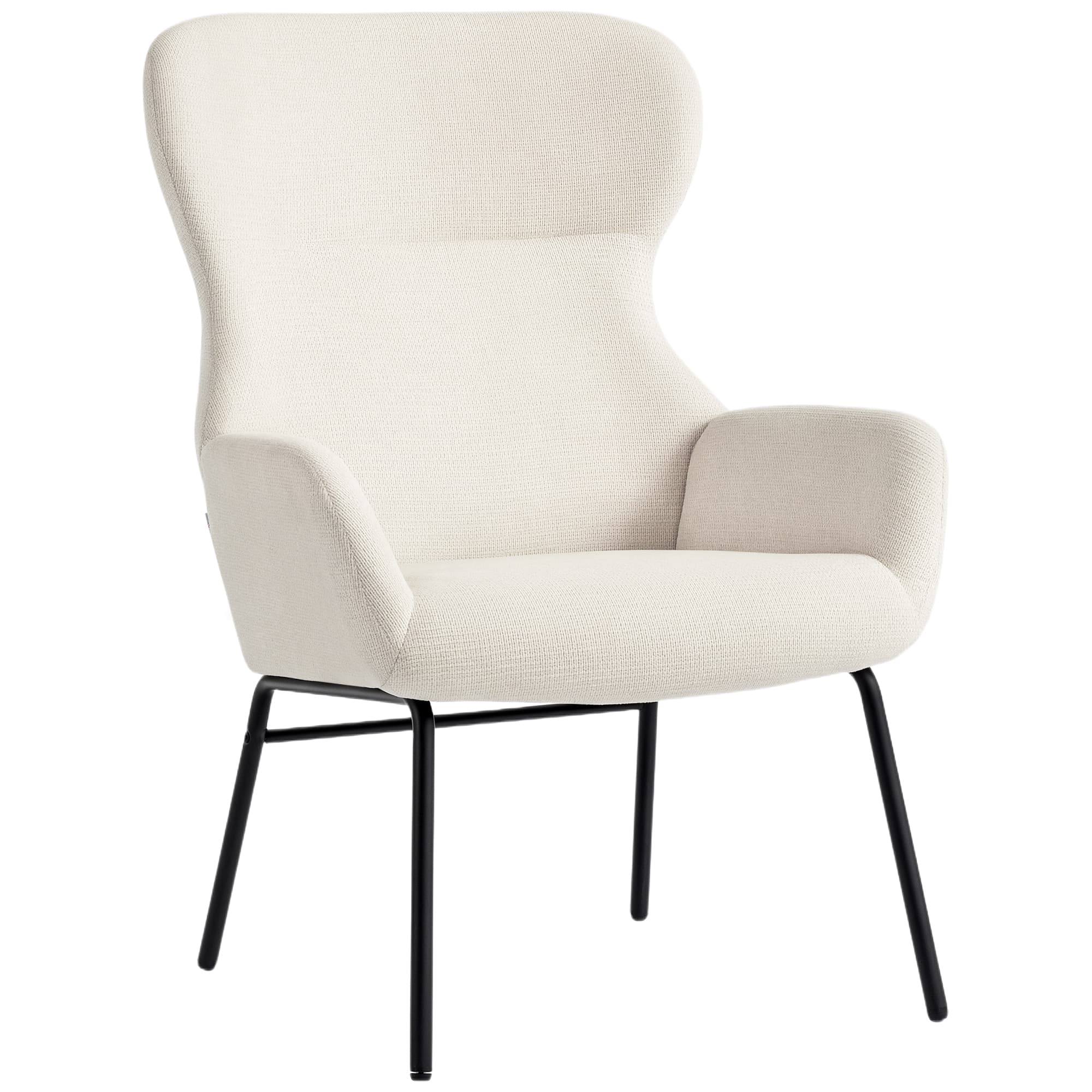HOMCOM Fauteuil rembourré moderne de style oreilles, dossier haut, rembourrage épais, pieds en acier, blanc crème