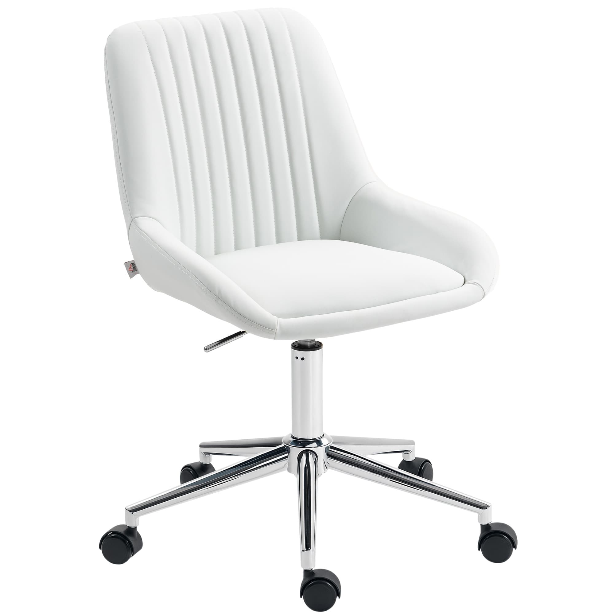 HOMCOM Fauteuil de bureau sans accoudoirs, chaise de bureau avec hauteur réglable, 52x58x80-90cm, blanc