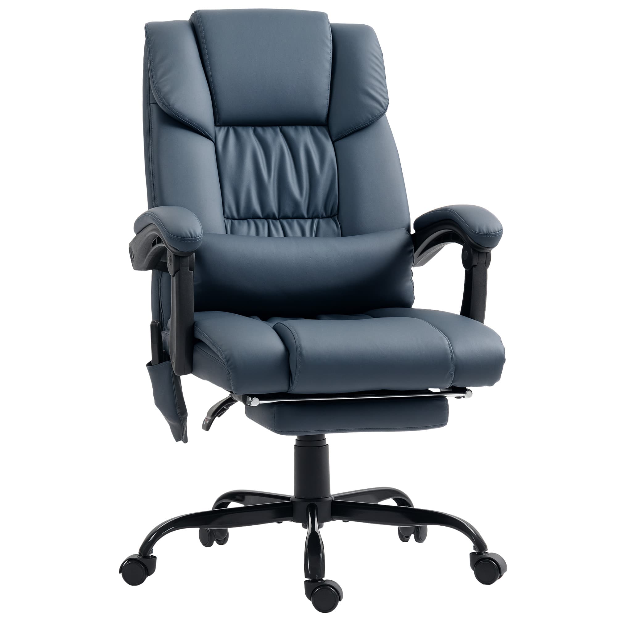 Vinsetto Fauteuil de bureau massant, repose-pied, hauteur réglable, dossier inclinable, télécommande filaire, 66x75x122cm, bleu