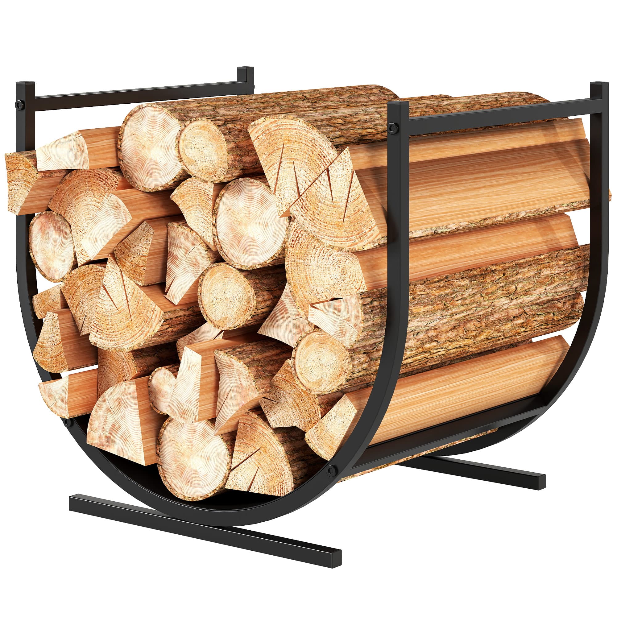 Outsunny Range-bûches porte buche de cheminée incurvé robust pour intérieur et extérieur, cadre en métal, 43 x 33 x 38 cm, noir