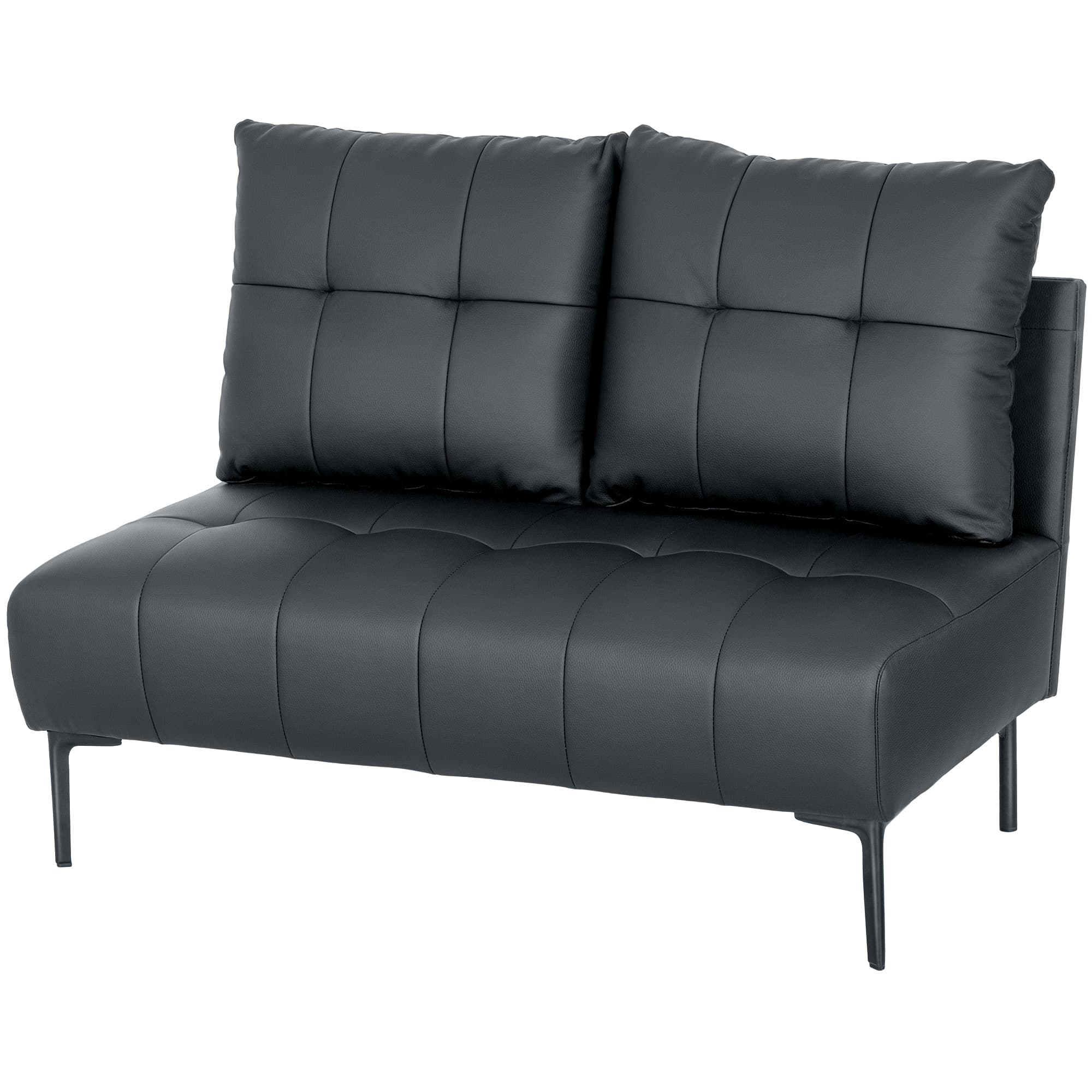 HOMCOM Canapé 2 Places en Simili Cuir Sans Accoudoirs et Capitonné Boutonné, 115x73x83 cm, Noir