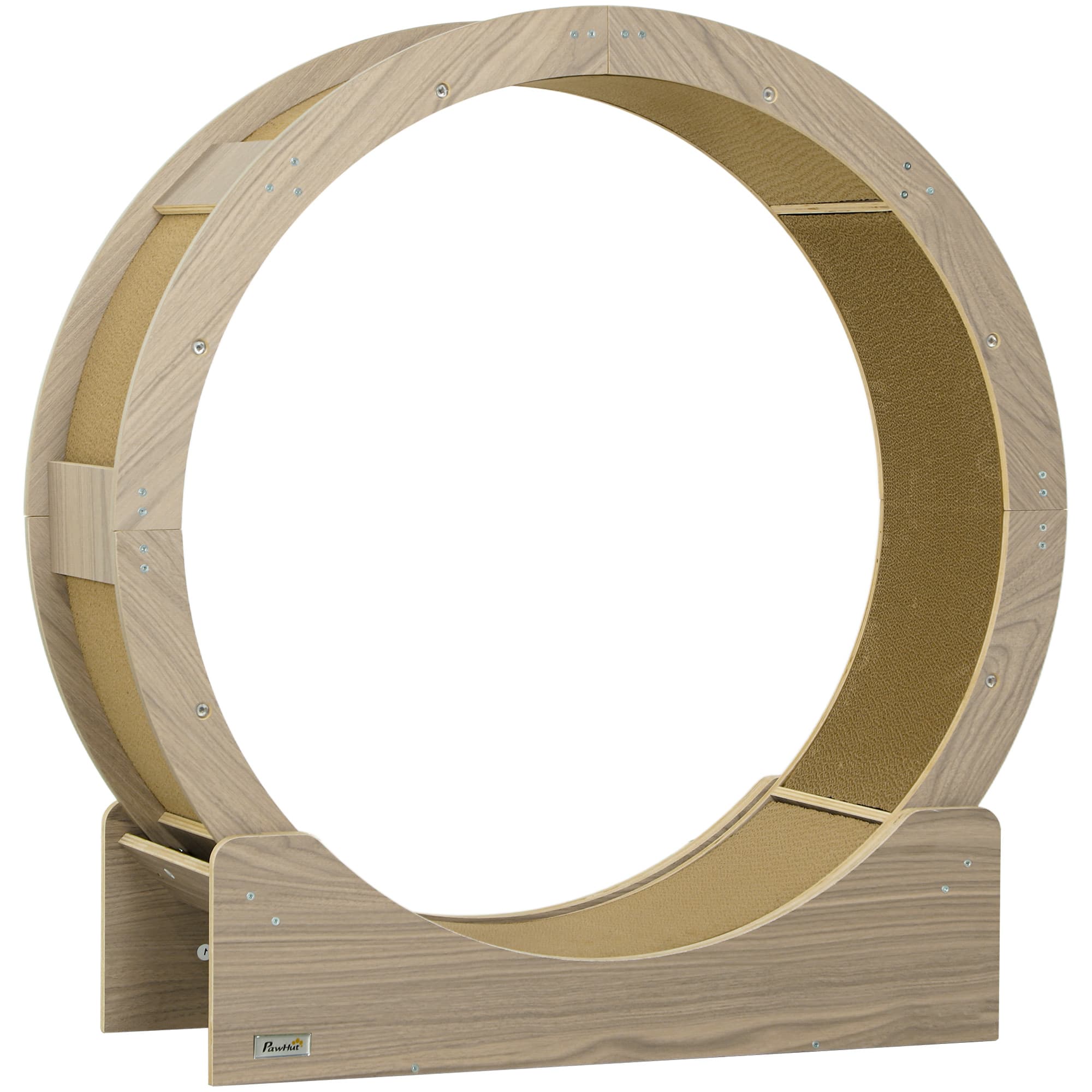 PawHut Roue de course pour chat d'intérieur tapis roulant avec frein coussins de grattage diamètre 91 cm naturel