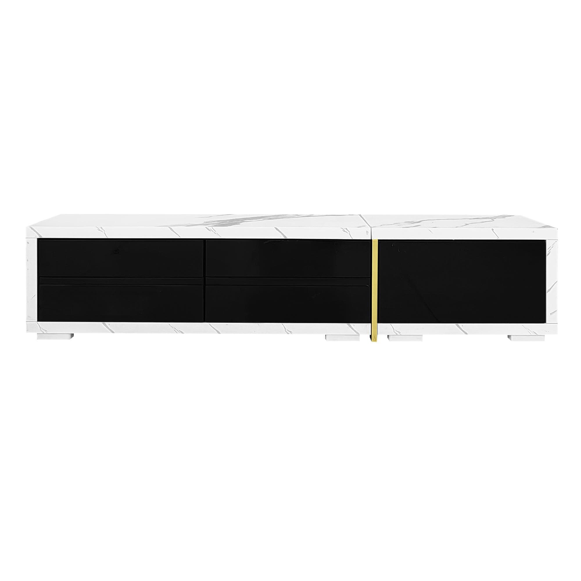 Meuble TV pivotant, longueur variable,140-260x40x30 cm, Blanc+Noir