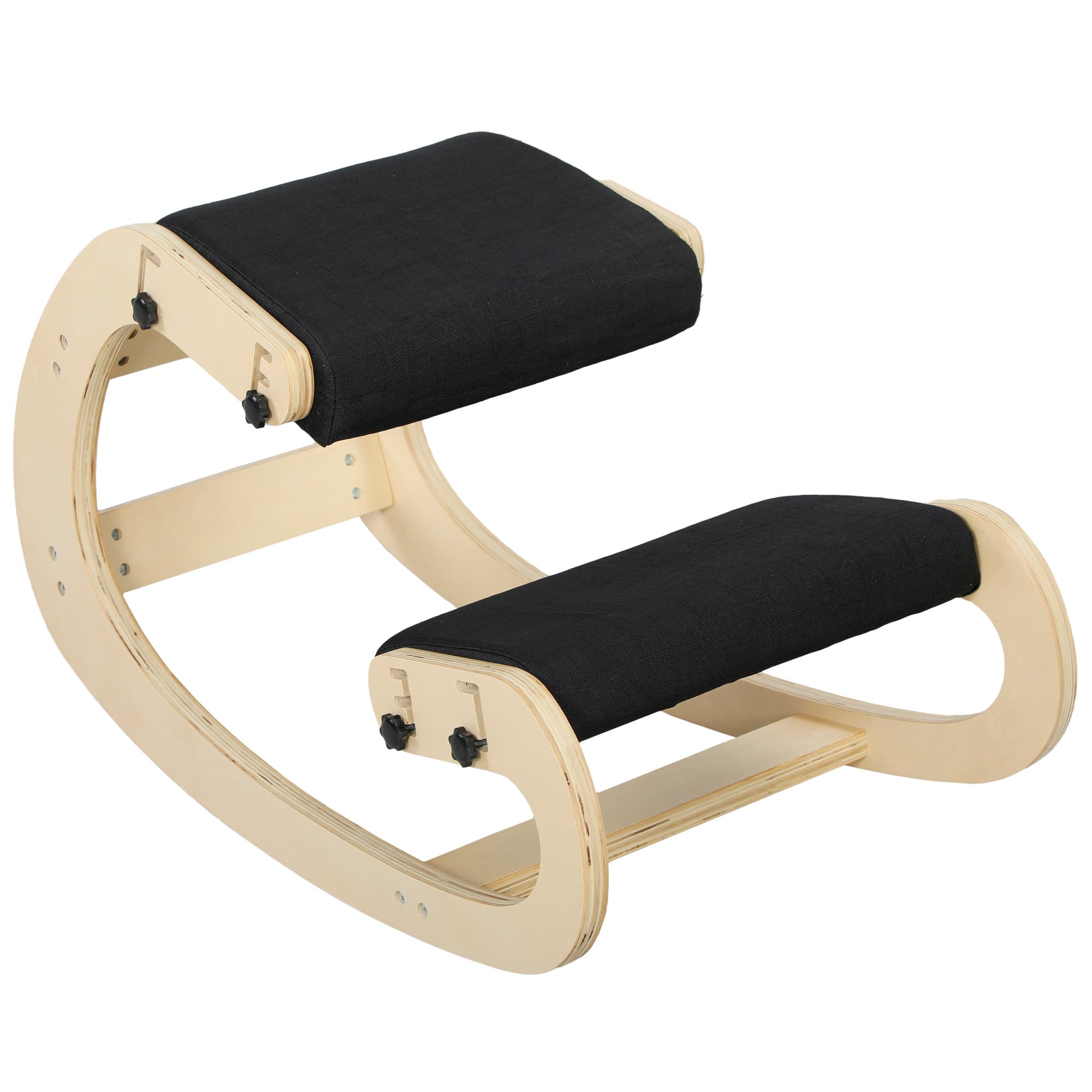 HOMCOM Siège assis genoux ergonomique, régalable, siège genoux, posture correcte en bois, polyester noir incl. avec repose-pieds Aosom France