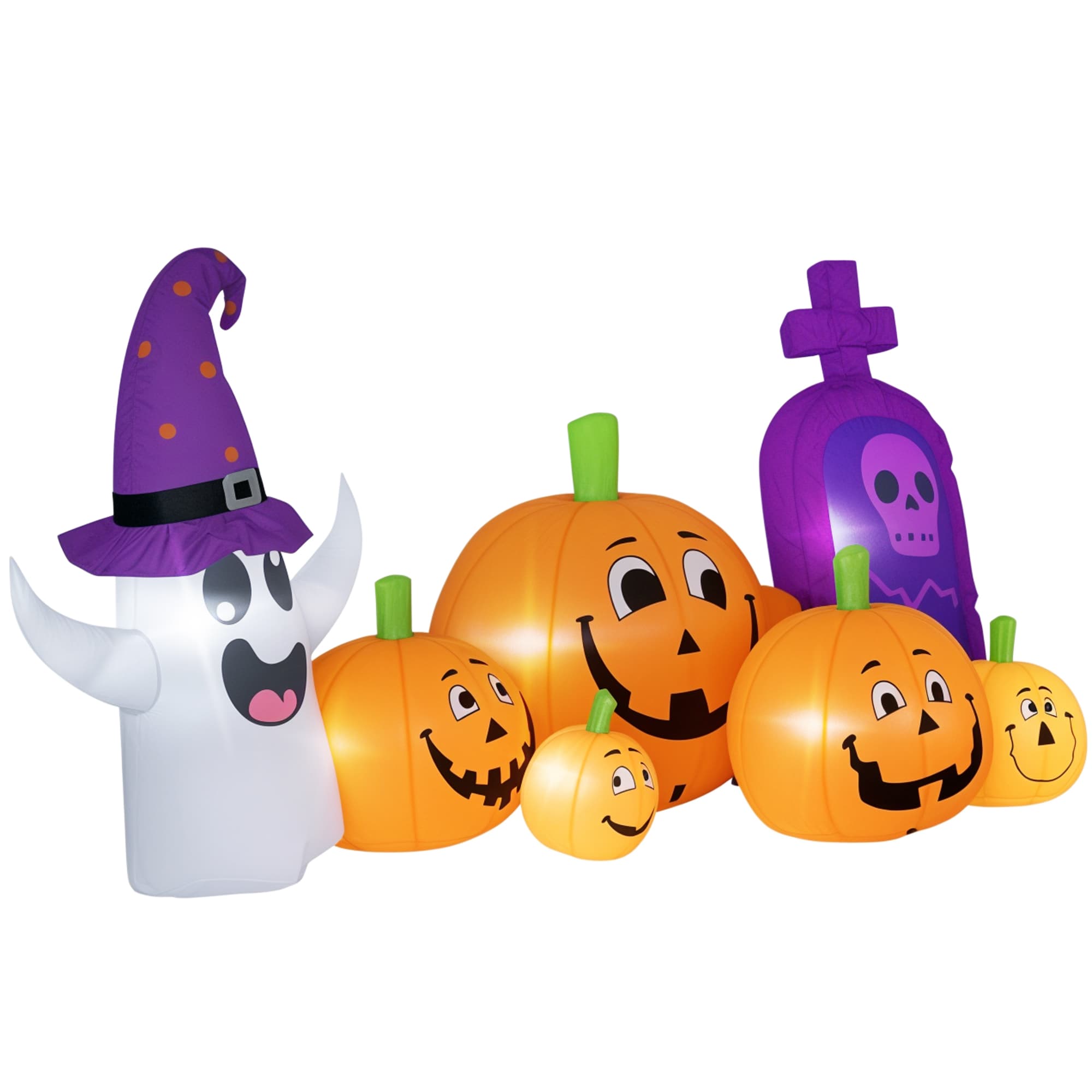 Outsunny Citrouille Gonflable d'Halloween avec Fantôme Pierre Tombale avec Lumières LED IP44 et Gonfleur pour Fêtes 240x130x130 cm Multicolore