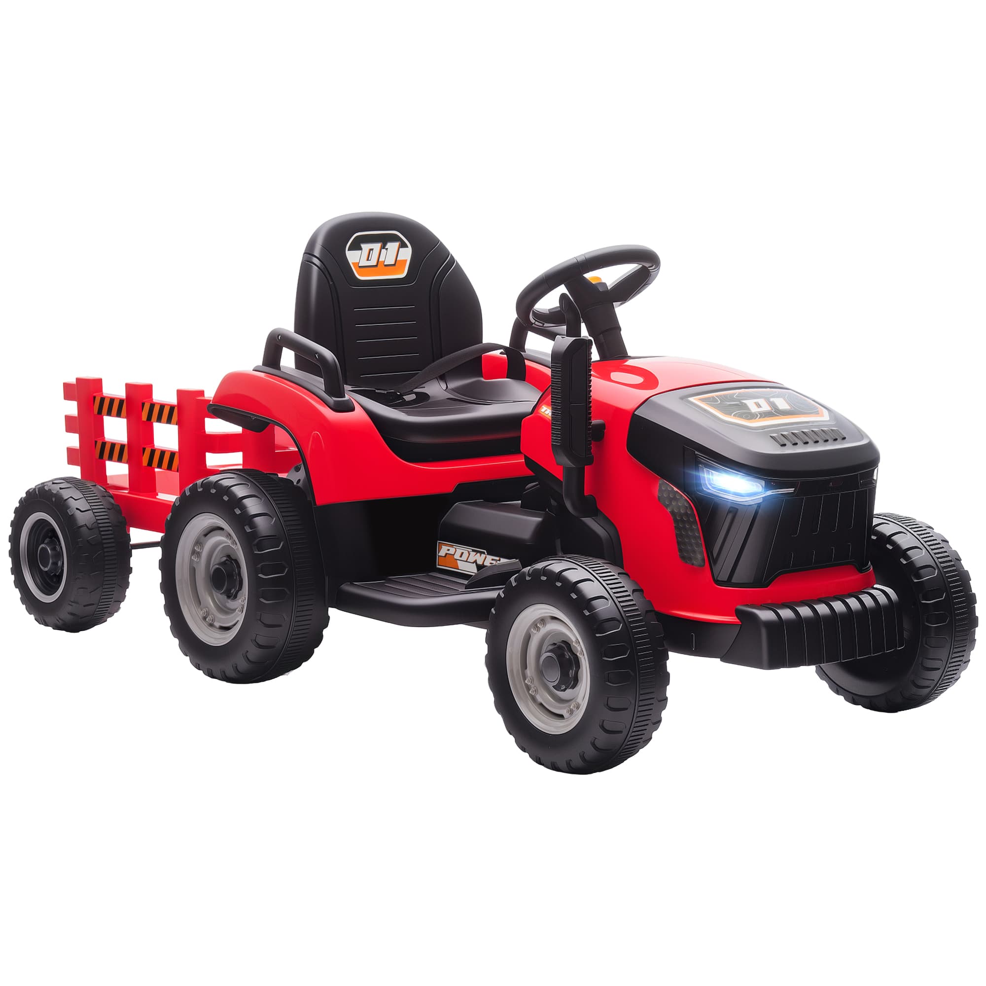 AIYAPLAY Tracteur électrique enfants avec remorque amovible, voiture électrique enfants, télécommande 2,4G, 139x58x55cm, rouge