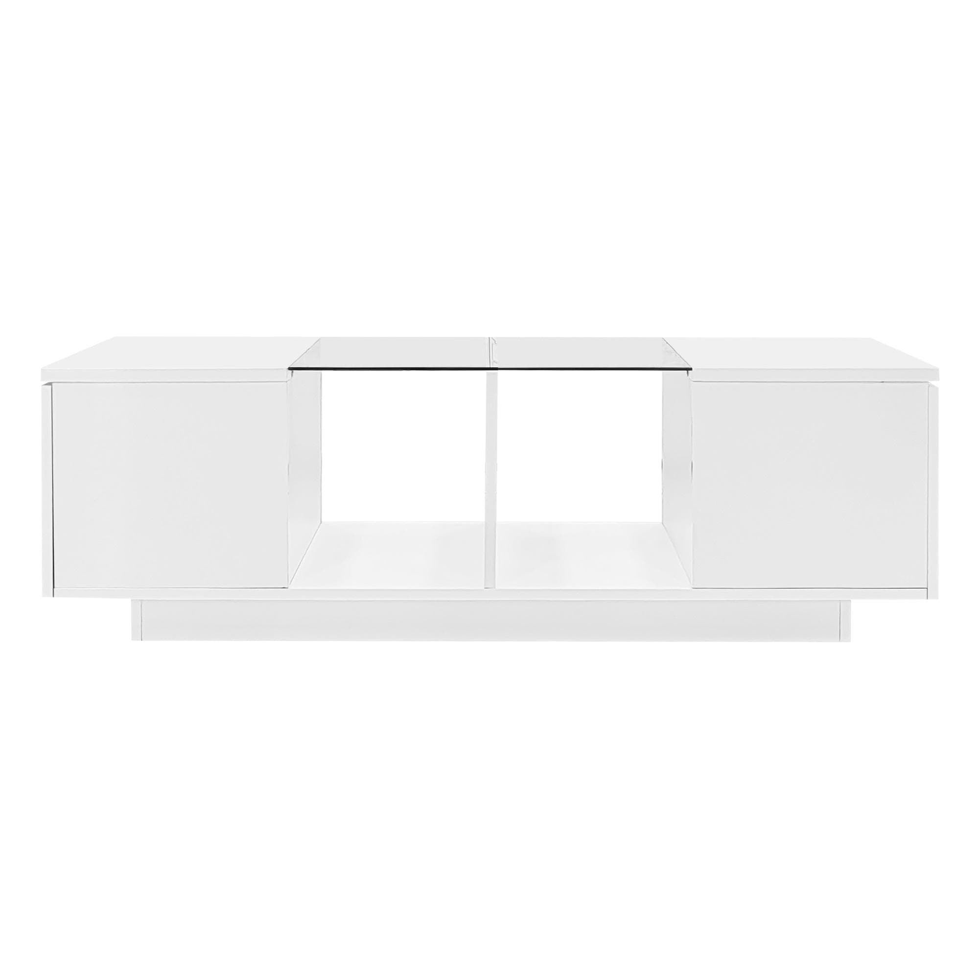 Table basse avec éclairage LED, espace de rangement généreux, 120x50x38,5 cm, Blanc