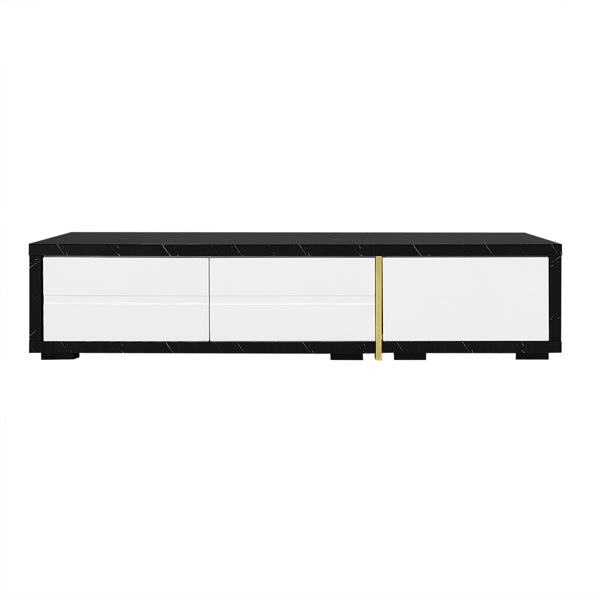 Meuble TV pivotant, longueur variable, 140-260x40x30 cm, Blanc+Noir