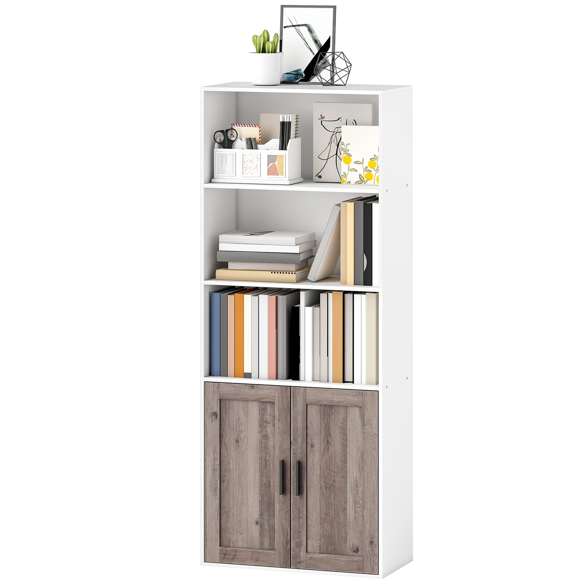 HOMCOM Bibliothèque meuble de rangement 5 niveaux avec compartiments ouverts et 1 placard, 60 x 30 x 149,5 cm, blanc