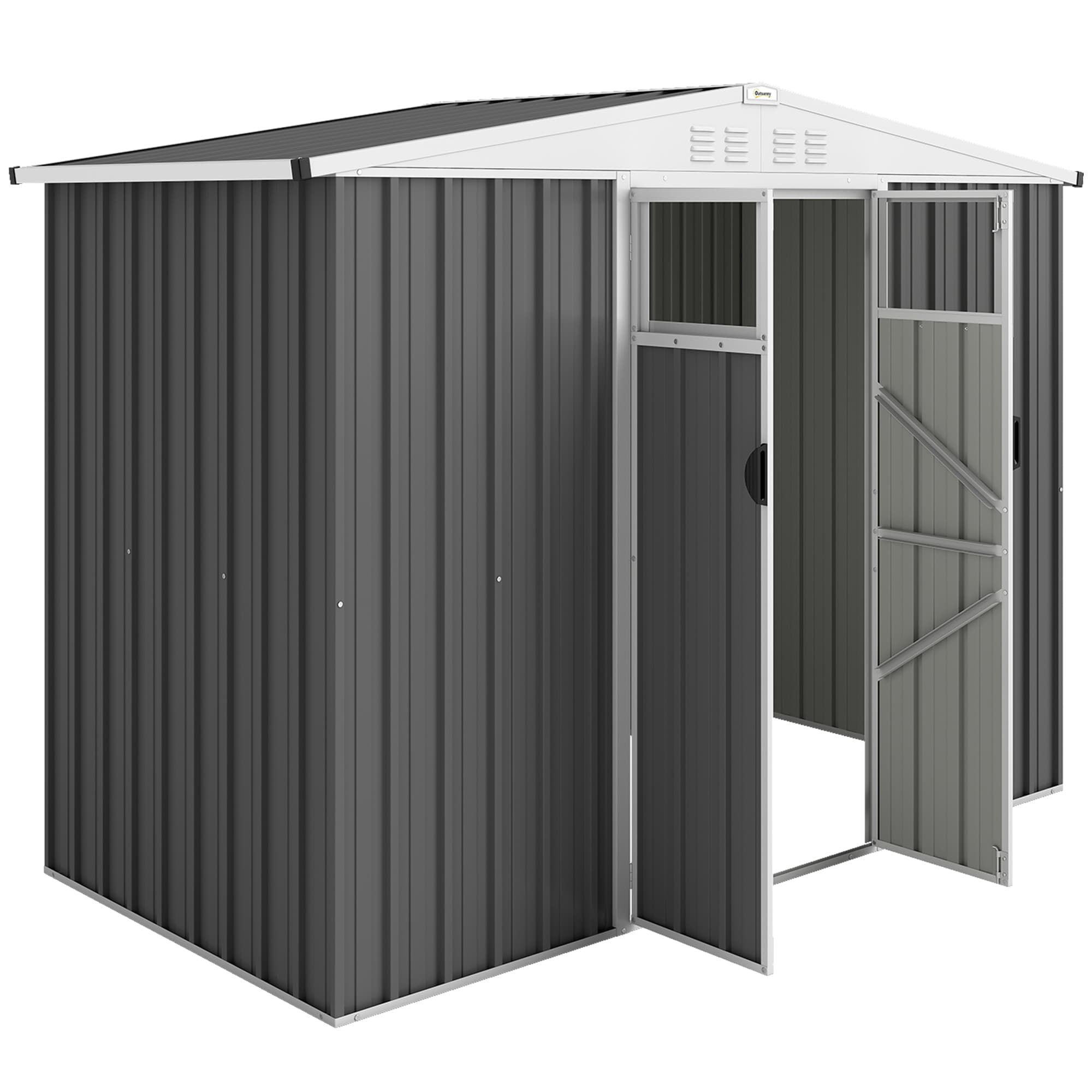Outsunny Abri de jardin en métal 2,7 m2 avec fenêtre, 4 évents et porte verrouillable, 246 x 117 x 180 cm, gris