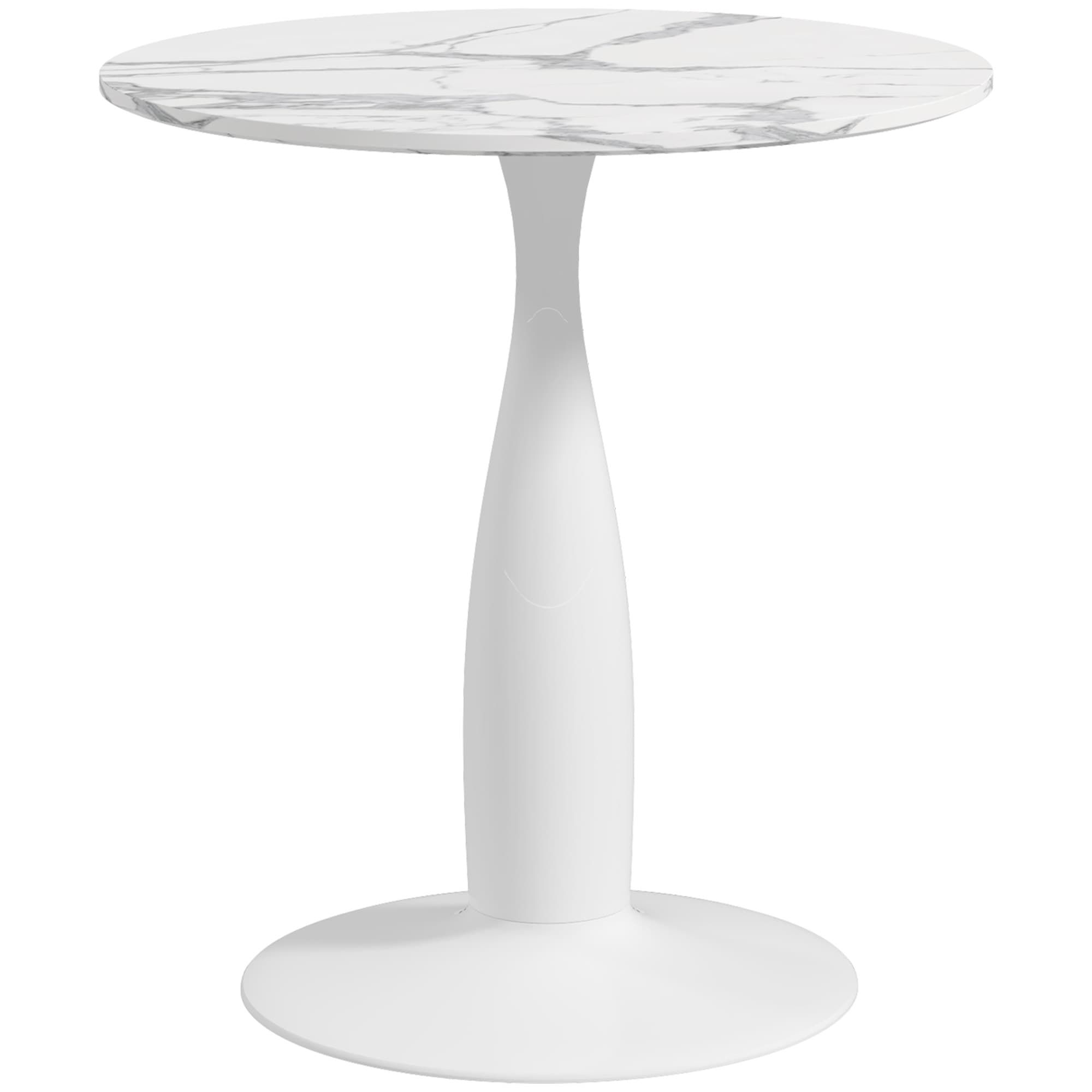 HOMCOM Table à manger ronde, acier revêtu de poudre, MDF avec mélaminé, patins antidérapants, 70 x 74 cm, Blanc