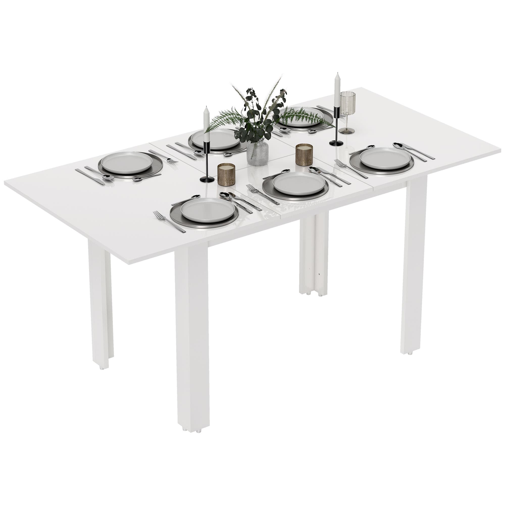 HOMCOM Table à manger extensible, 120-160 x 70 cm, Table de cuisine ajustable pour 4-6 personnes, MDF, Blanc brillant