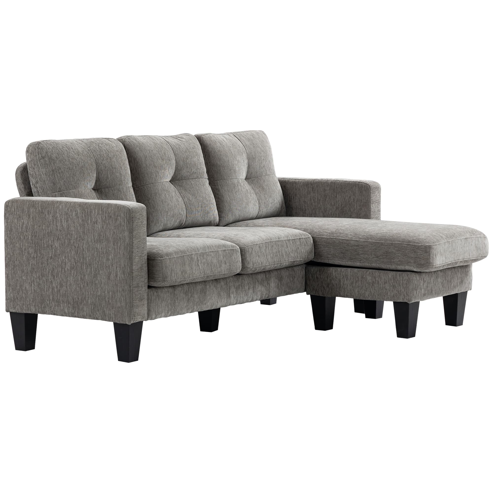 HOMCOM Canapé d'angle, Canapé d'angle avec chaise longue réversible, Canapé en forme de L, Revêtement en lin, 186 x 130 x 84 cm, Marron