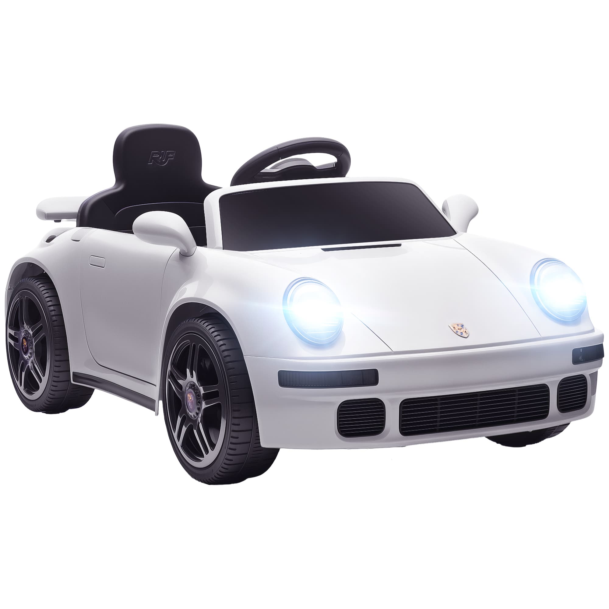 AIYAPLAY Voiture électrique enfants, véhicule électrique 12V, télécommande 2,4G, phares, musique, klaxon, 103 x 55 x 44 cm, blanc