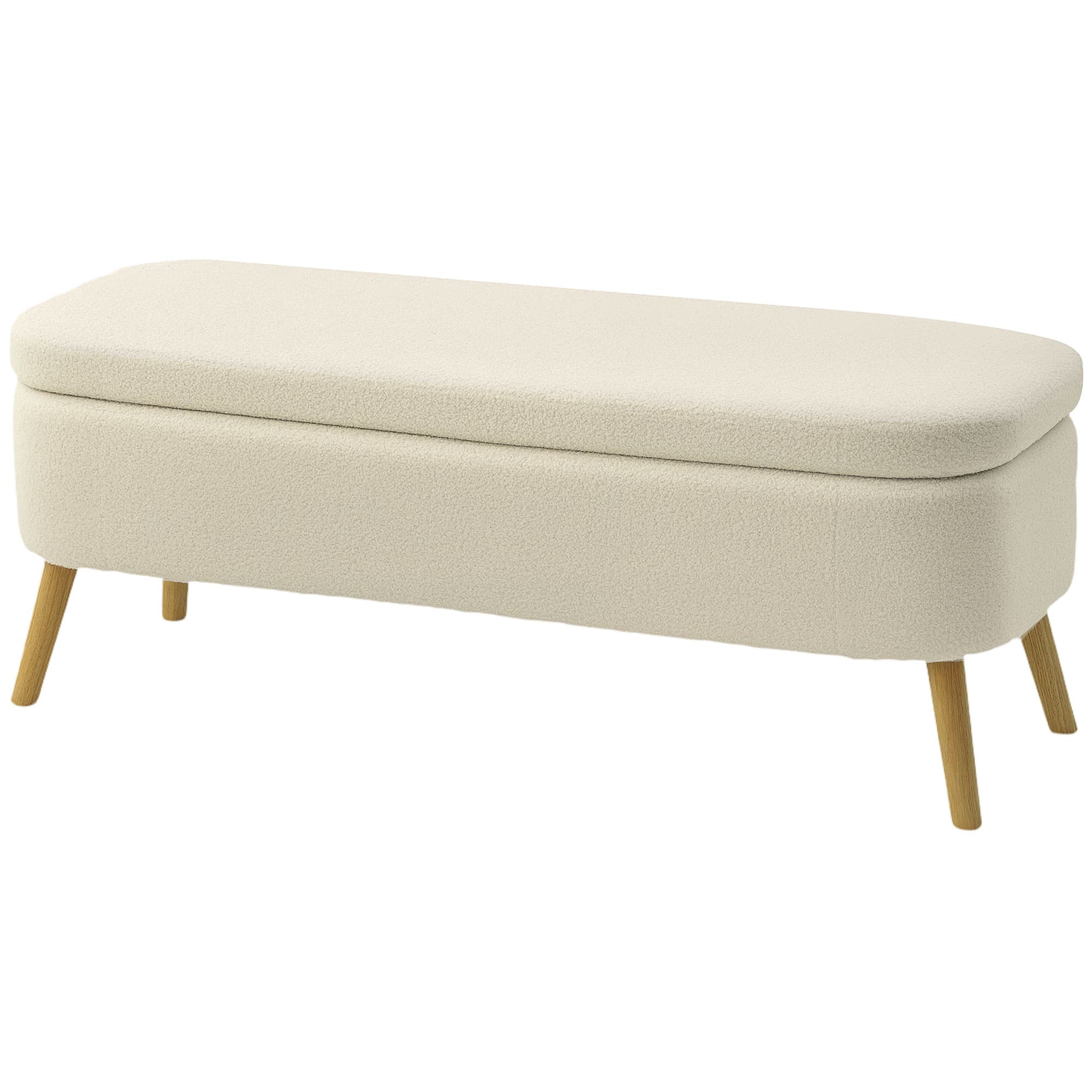 HOMCOM Banc de rangement, bout de lit avec couvercle, pieds en bois, capacité 65 L, jusqu'à 220 kg, 120x40x48cm, beige