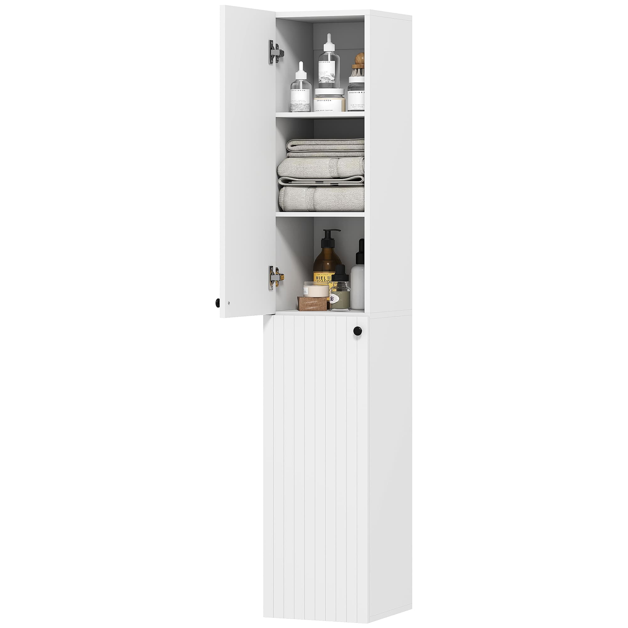HOMCOM Armoire de salle de bain murale, surface laquée, 6 étagères, MDF, Blanc