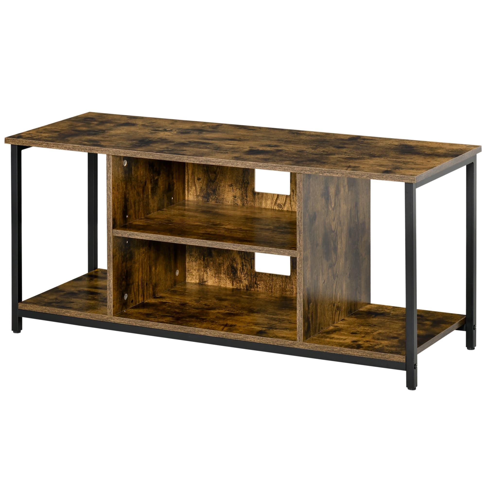 HOMCOM Meuble TV, meuble télé avec compartiments ouverts, étagère réglable, 110x40x50cm, brun rustique