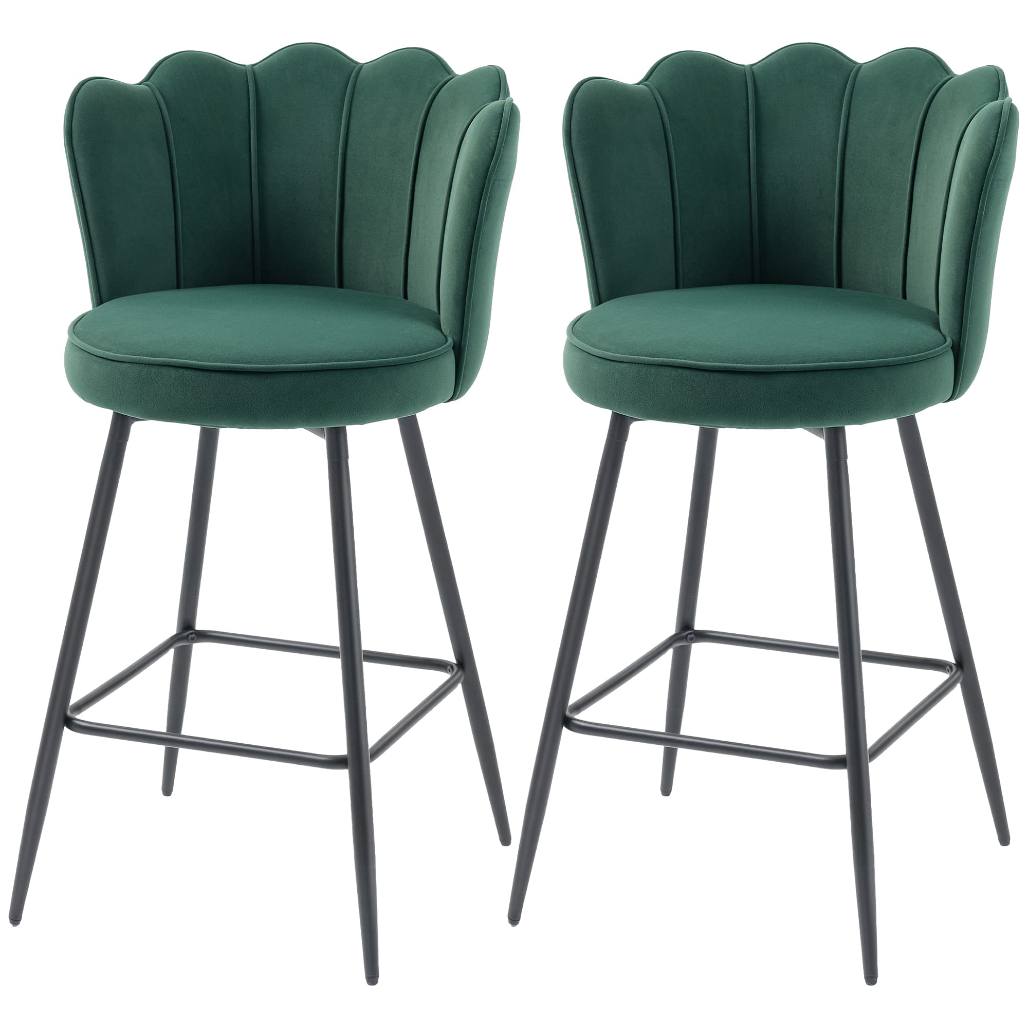 HOMCOM Lot de 2 tabourets de bar, chaises de bar avec dossier et repose-pieds, pieds en acier, 54 x 55 x 97 cm, vert foncé