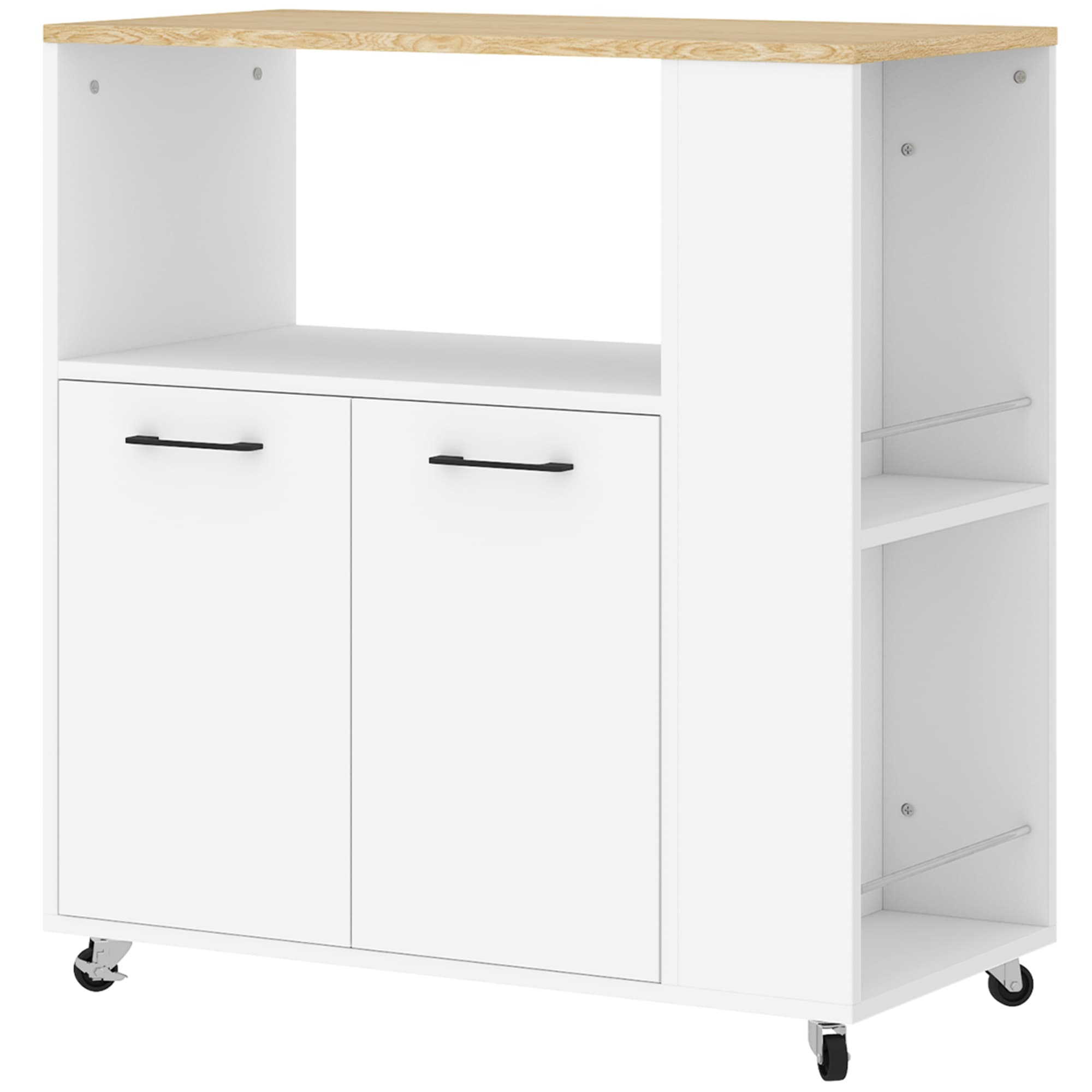 HOMCOM Desserte de cuisine à roulettes, Îlot central cuisine avec plan de travail et étagère réglable, 75x40x80,5cm, blanc