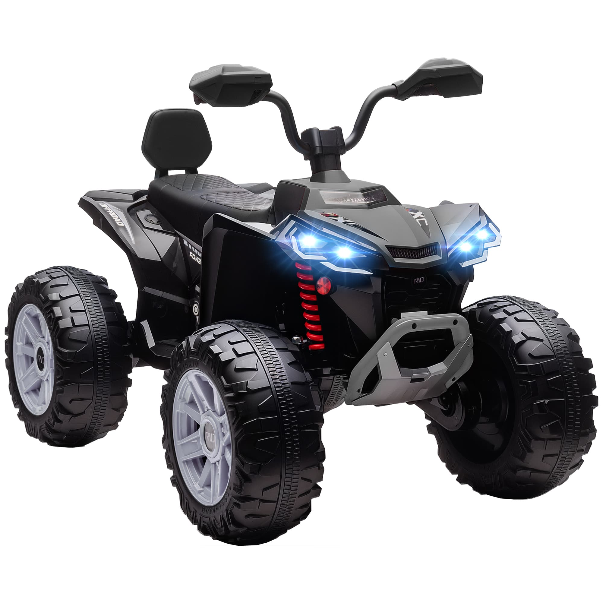 AIYAPLAY Quad électrique enfant 24V, voiture électrique enfants ATV, double moteur, phares, port USB et MP3, 109x68,5x76cm, noir
