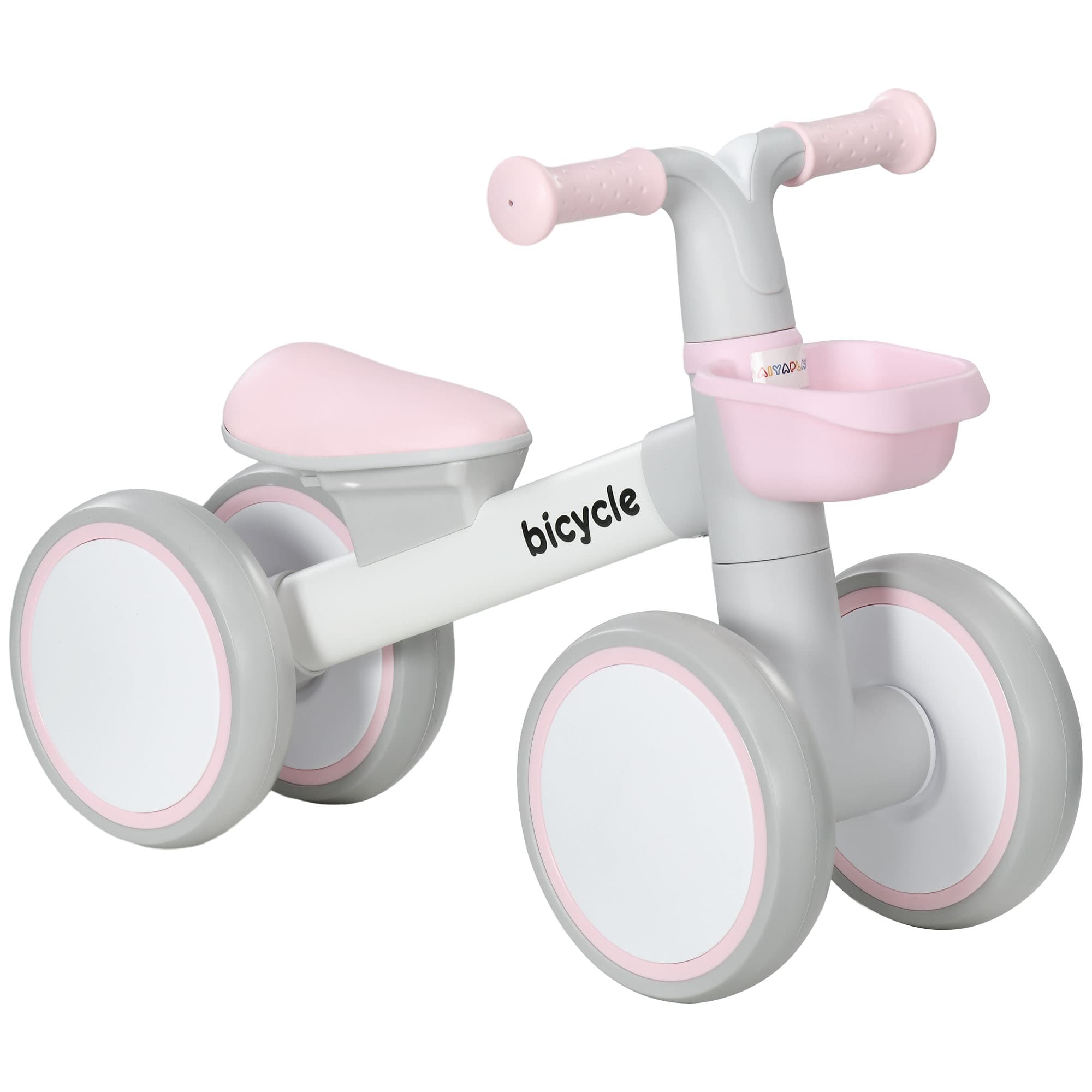 AIYAPLAY Draisienne vélo Enfant 4 roues selle réglable, guidon ergonomique alliage alu. PP, enfant 1 à 3 ans - Gris Blanc Rose