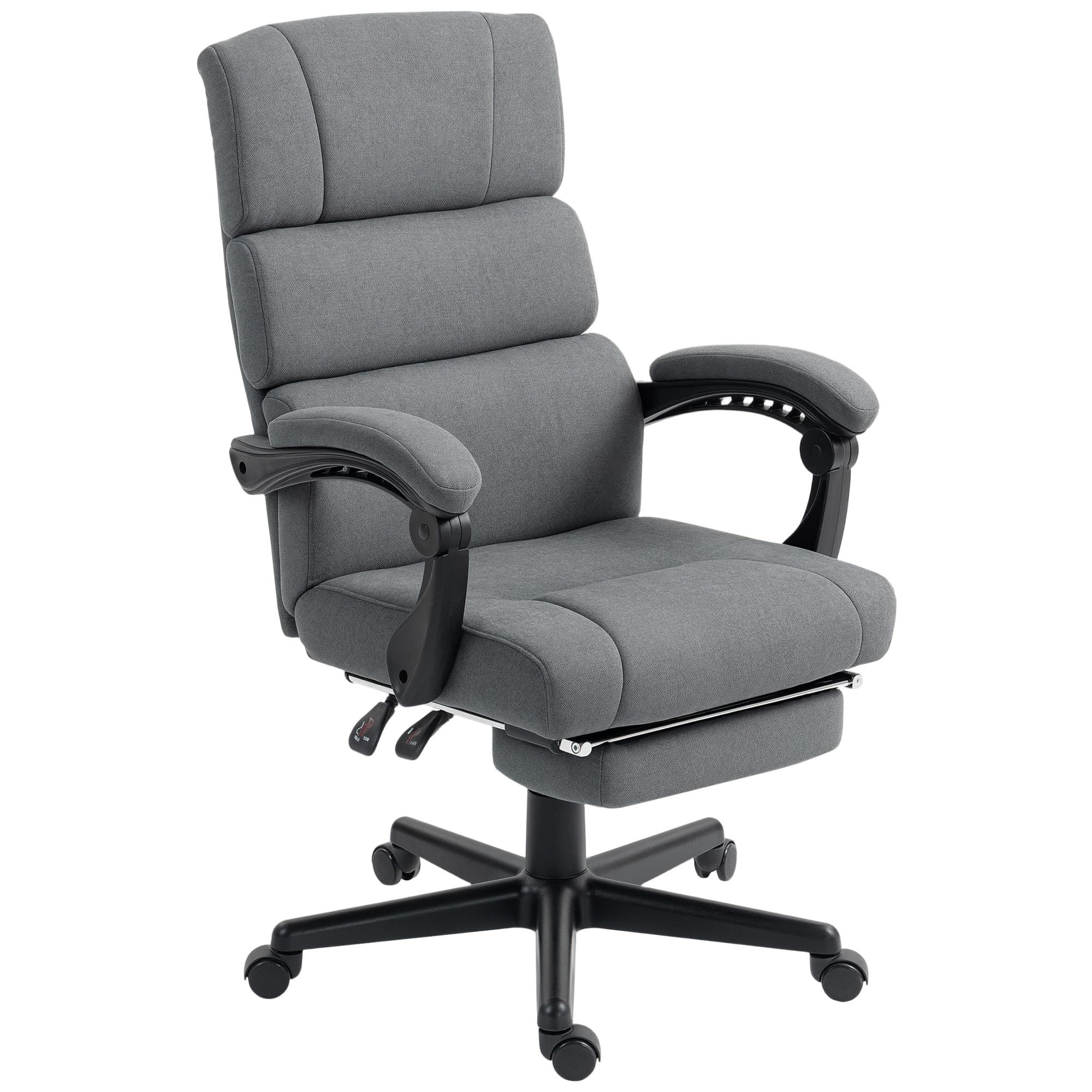 HOMCOM Chaise de bureau rembourrée avec coussin lombaire et appuie-tête, réglable en hauteur, à roulettes, Gris