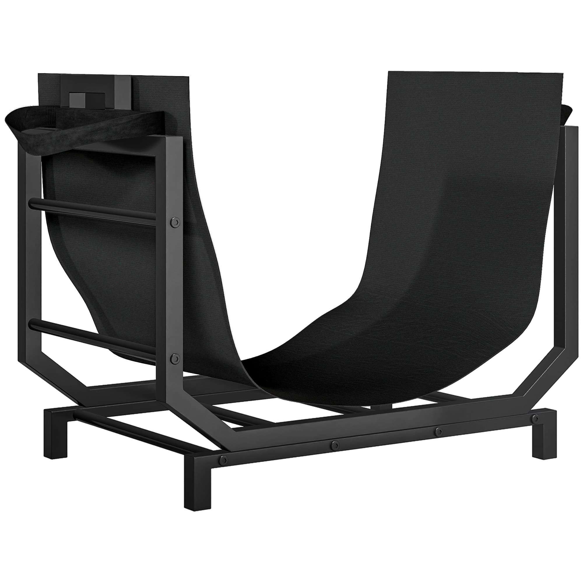 Outsunny Range-bûches porte buche avec sac de transport et poignées pour intérieure, en métal robuste, 53 x 33 x 43 cm, noir