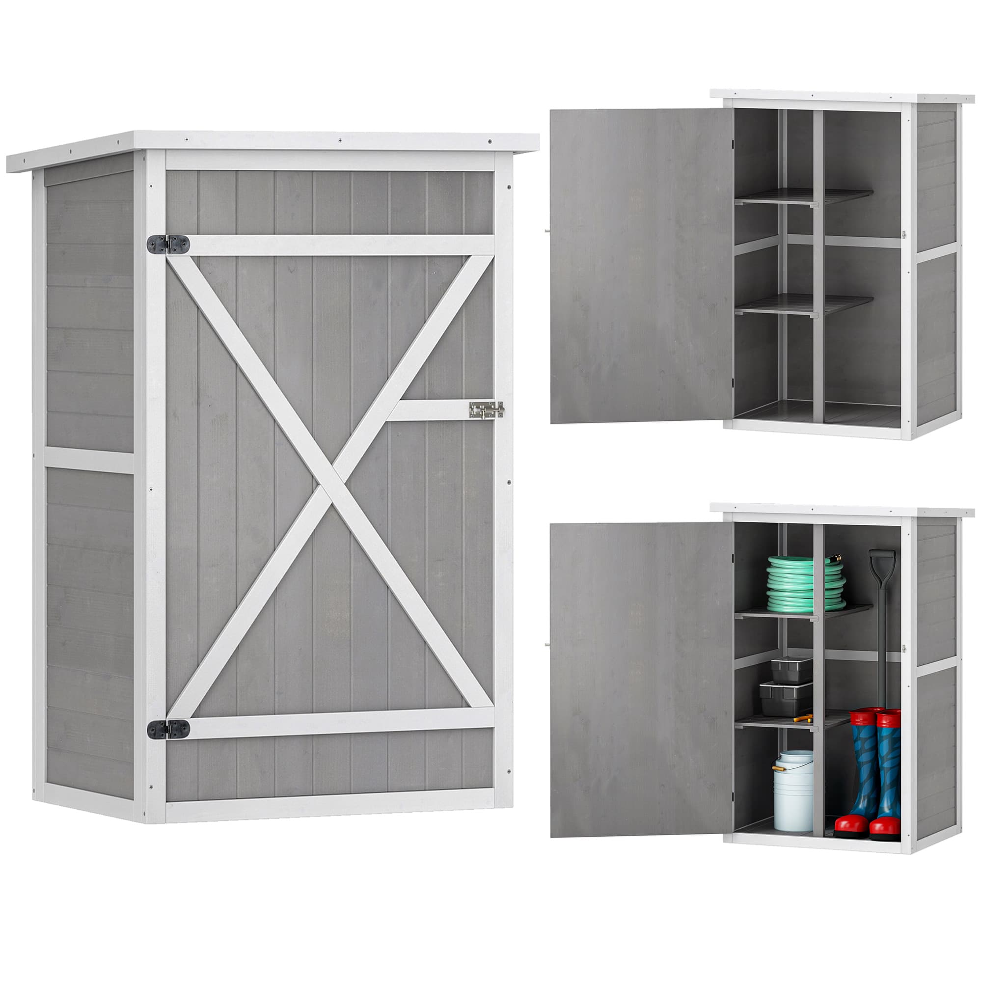 Outsunny Cabanon & Chalet & Abri de Jardin Gris en Bois de Sapin, Toit Bitumé, Porte Verrouillable, 2 Étagères - 75x56x115 cm Aosom France
