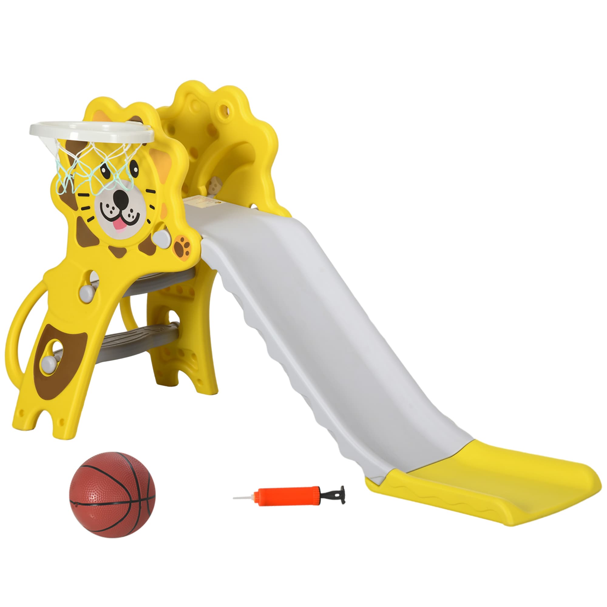 AIYAPLAY Toboggan pour enfants intérieur extérieur avec panier de basket pour les enfants de 18 à 36 mois, jaune, gris