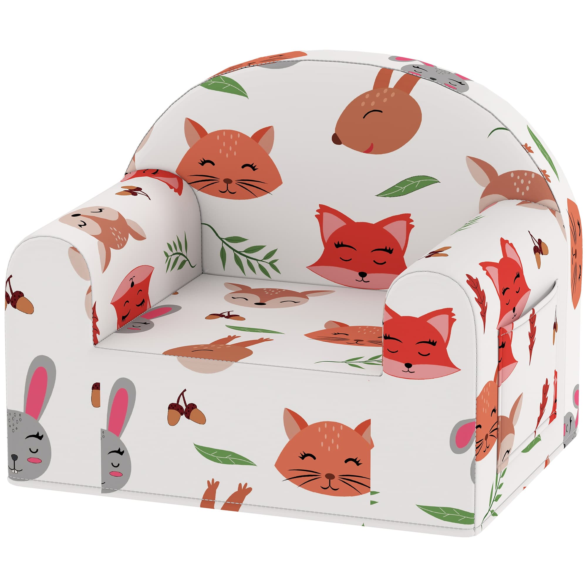 AIYAPLAY Sillón Infantil avec Imprimé Renard Sofa pour Enfants de 18-36 Mois avec Housse Amovible et Pochette Latérale 54x40x43 cm Blanc