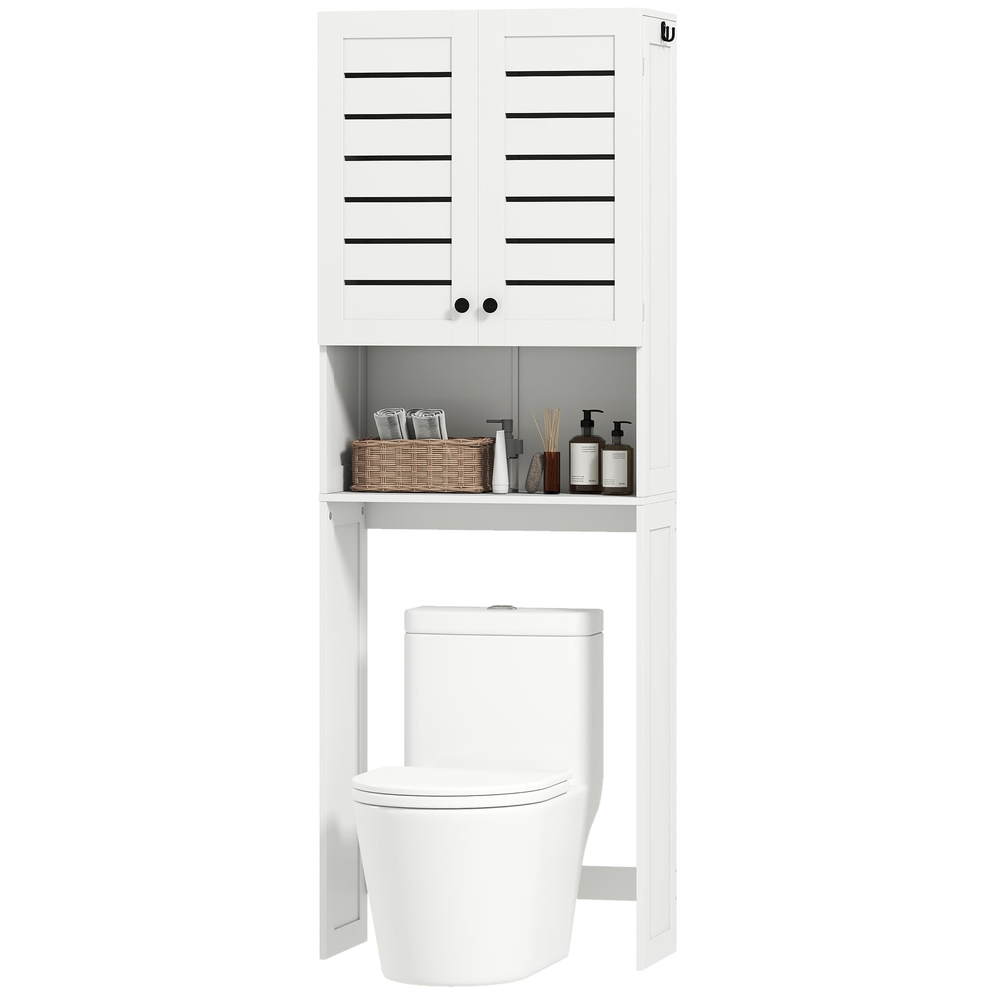 HOMCOM Meuble WC dessus de toilette/machine à laver avec placard à porte double, portes à persiennes, 67x31,5x190cm, blanc