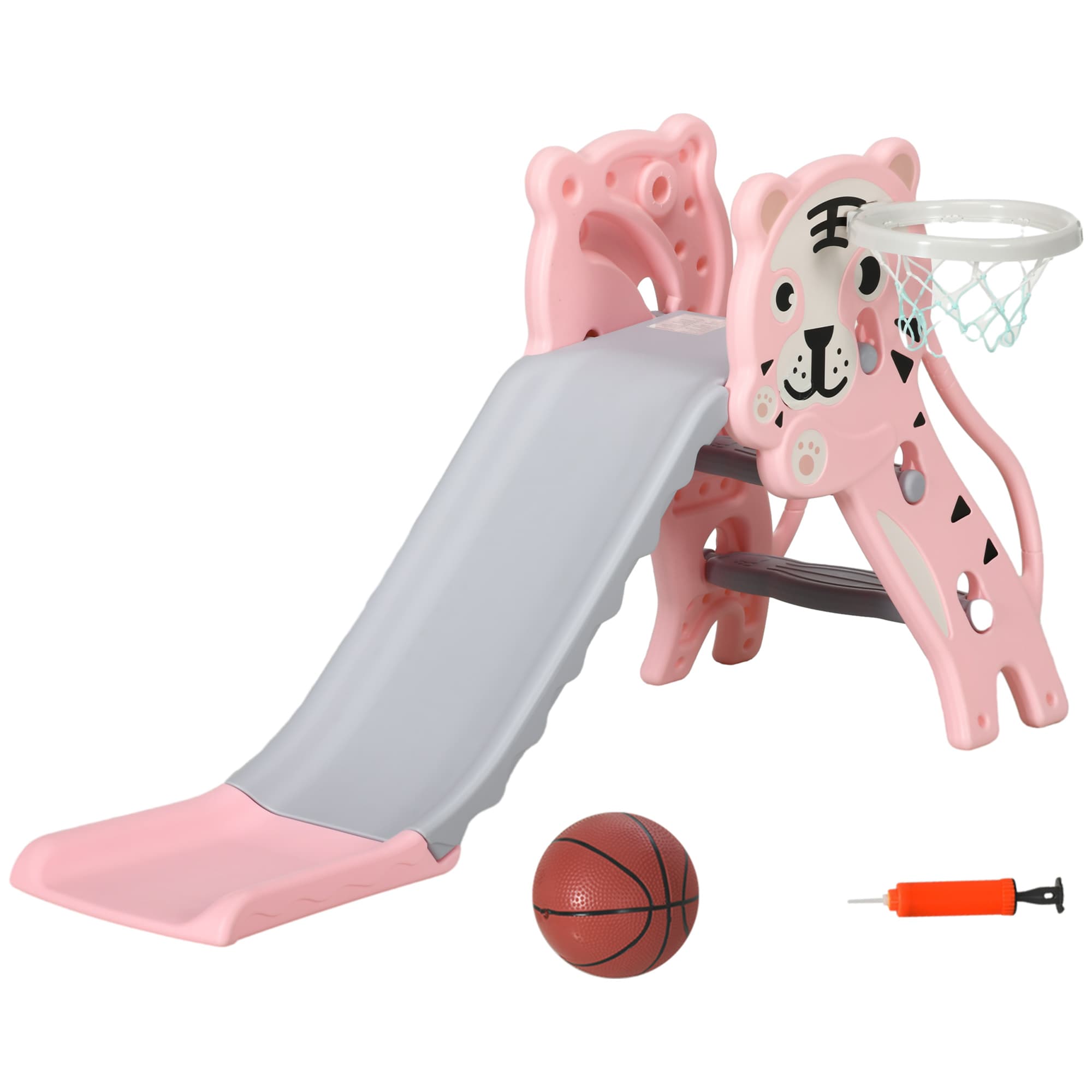 AIYAPLAY Toboggan pour enfants, toboggan intérieur pour enfants, avec panier de basket, thème tigre, de 18 à 36 mois, rose