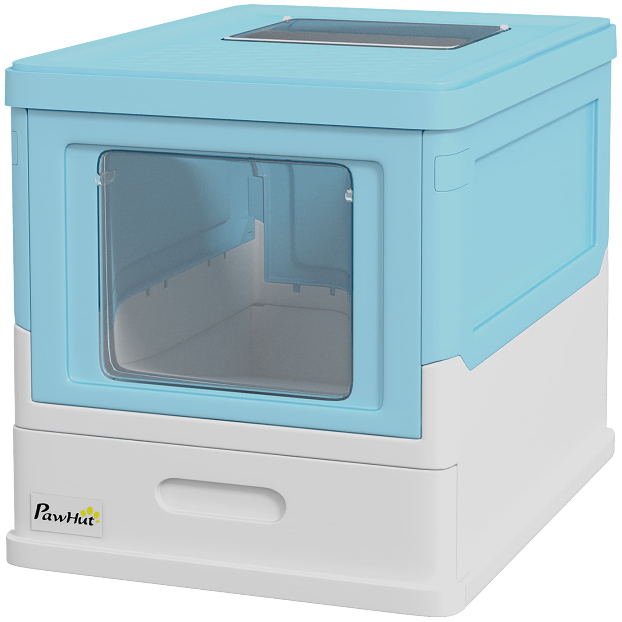 PawHut Litière pour Chats Fermée avec Pelle, Bac Extractible et 2 Portes, 47,5x35,5x36,7 cm, Bleu
