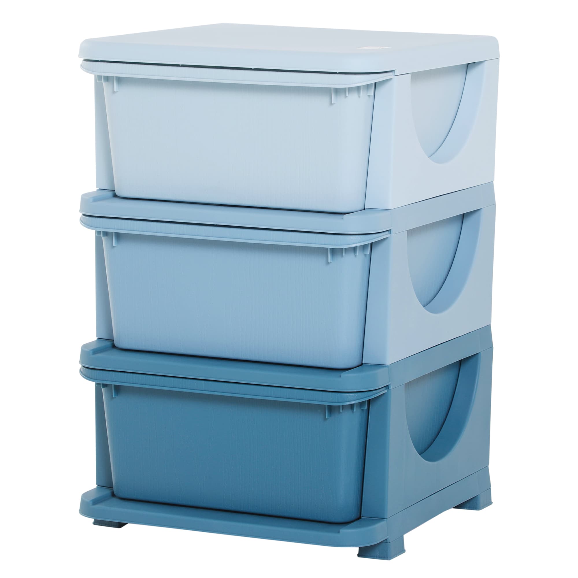 HOMCOM Organisateur de jouets pour enfants avec tiroirs à 3 niveaux, boîtes de rangement en plastique, 37 x 37 x 56,5 cm, bleu