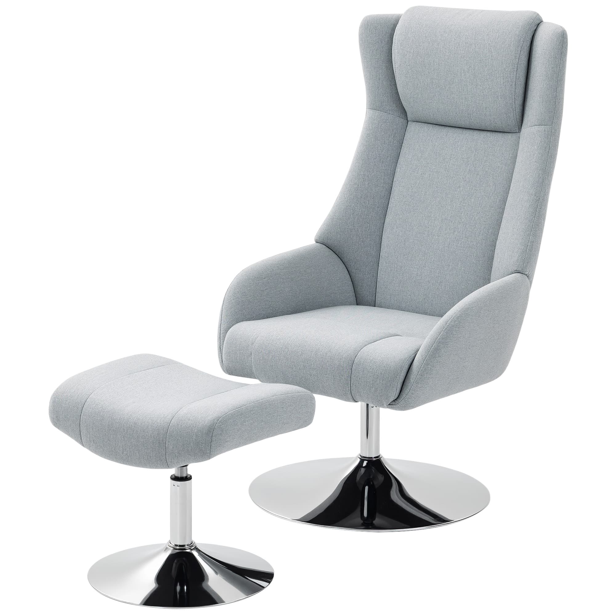 HOMCOM Fauteuil rembourré pivotant avec repose-pieds, inclinable, fauteuil rembourré avec accoudoirs, pour salon, chambre à coucher, Gris