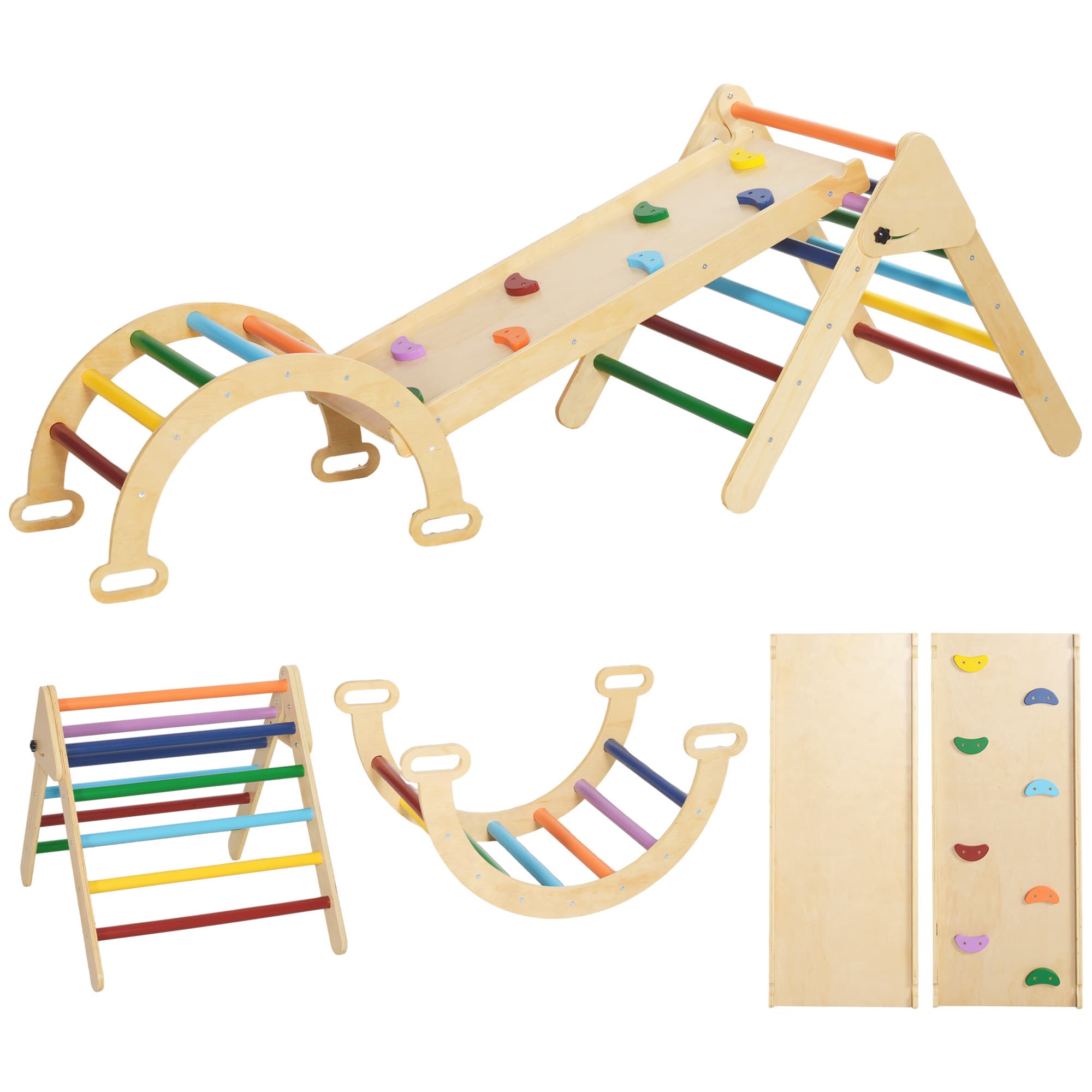 AIYAPLAY 5 en 1 Triangle arche montessori d'escalade enfants avec rampe d'escalade réversible toboggan bascule multicolore