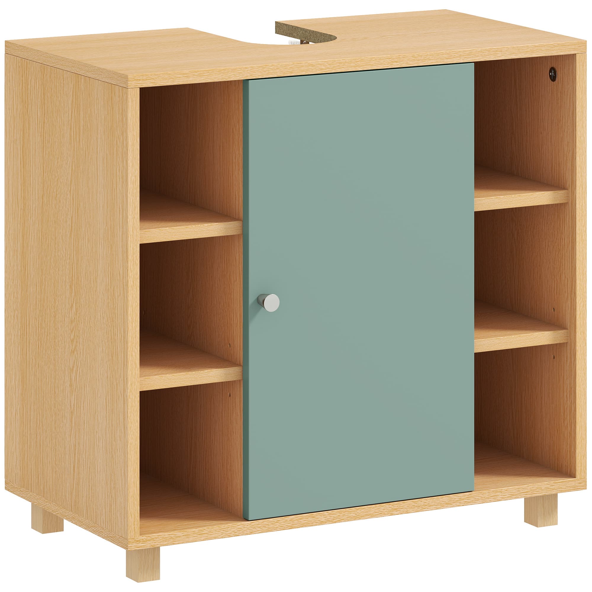 HOMCOM Meuble sous lavabo, meuble de salle de bain avec 6 étagères ouvertes et porte à fermeture amortie 60 x 33 x 57 cm, vert